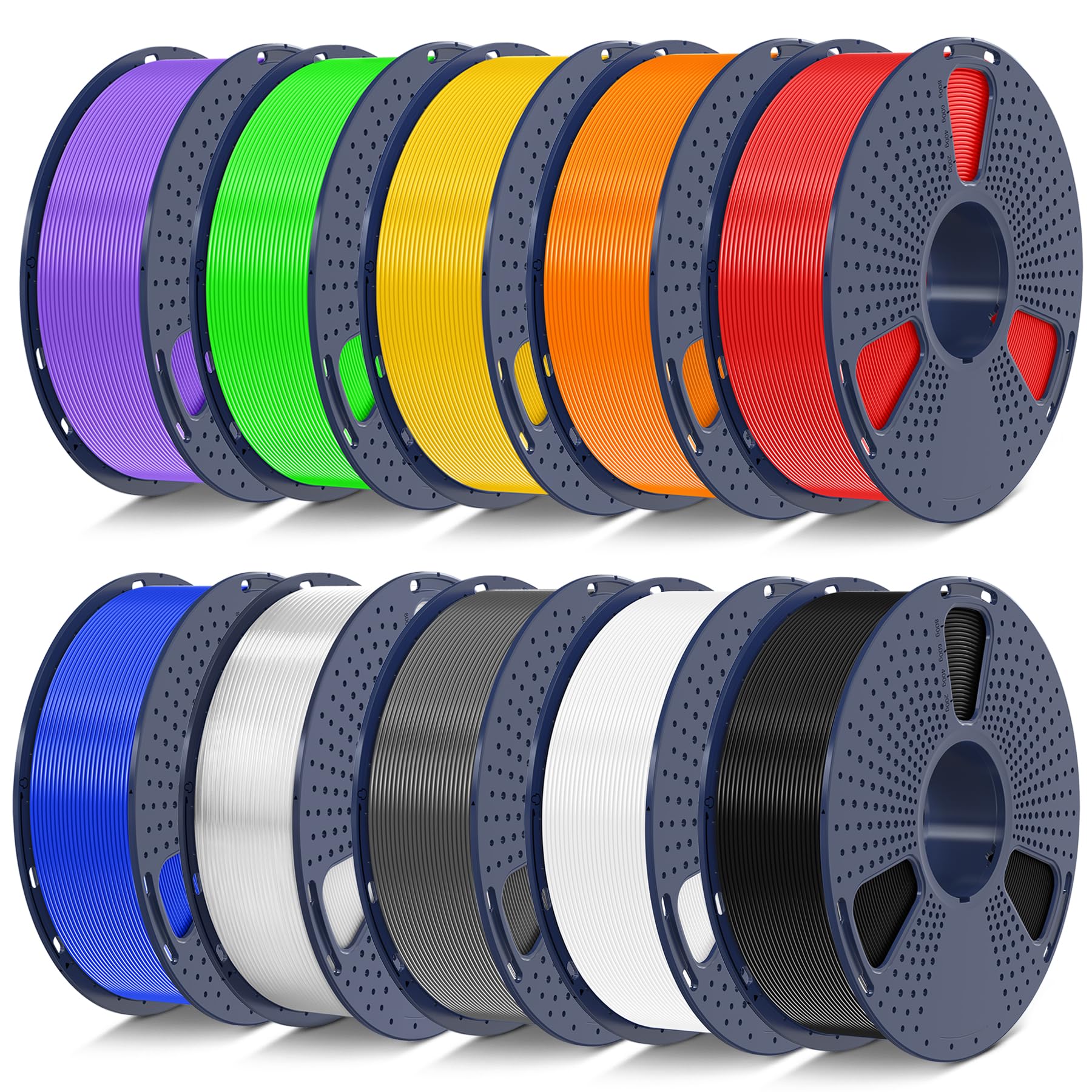 SUNLU 10kg PLA 3D Printer Filament Bundle Multicolor, Neatly Wound PLA Filament 1.75mm ±0.02mm, 10kg in Total, 1kg per Spool, 10 Pack, Black+White+Grey+Transparent+Blue+Green+Red+Orange+Yellow+Purple
