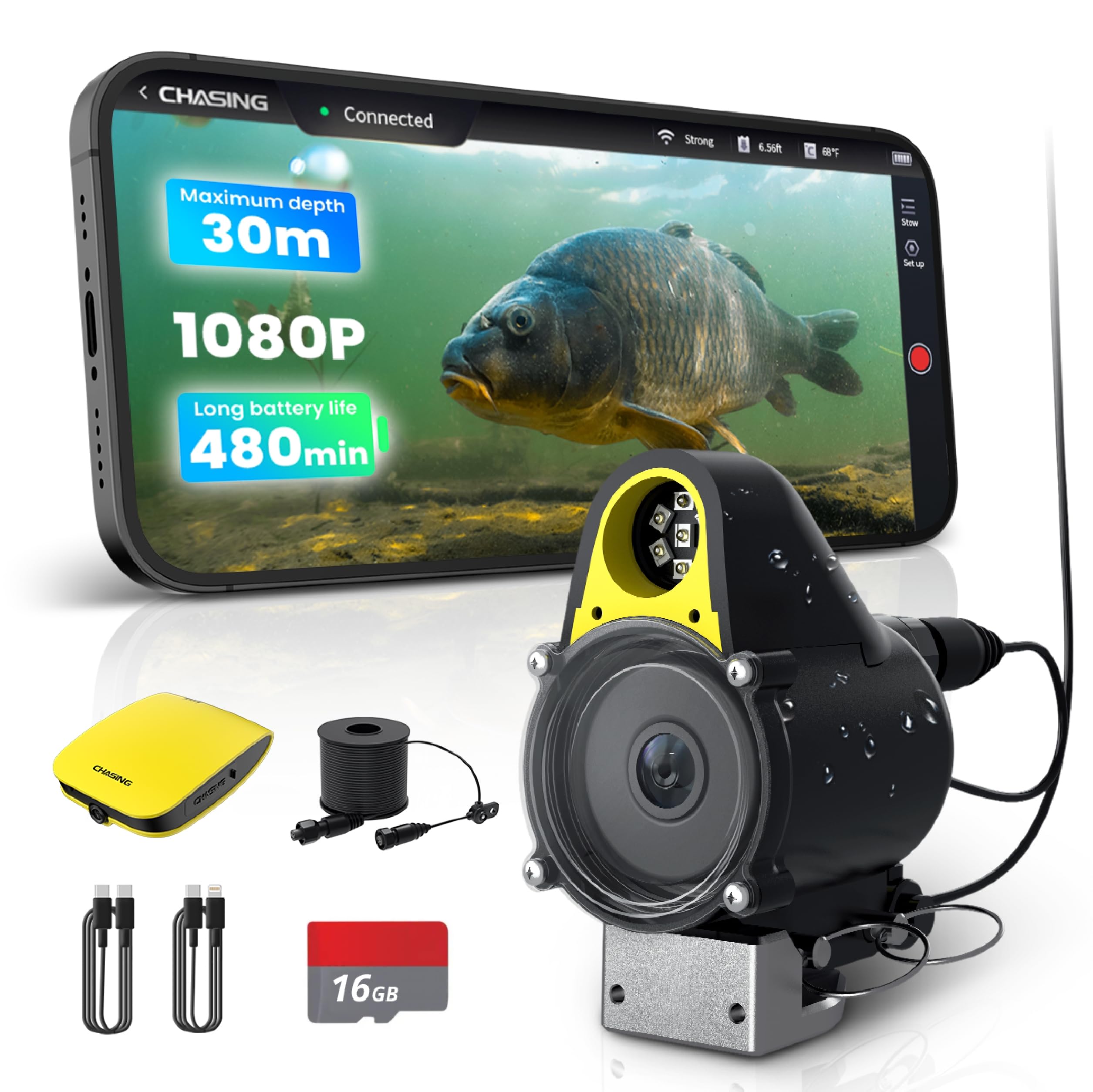 Chasing Canfish CF1 Underwater Fishing Camera Kit,1080P Full HD Portable Video Fish Finder,APP Remote Control Real-time Observation,Fishing Camera