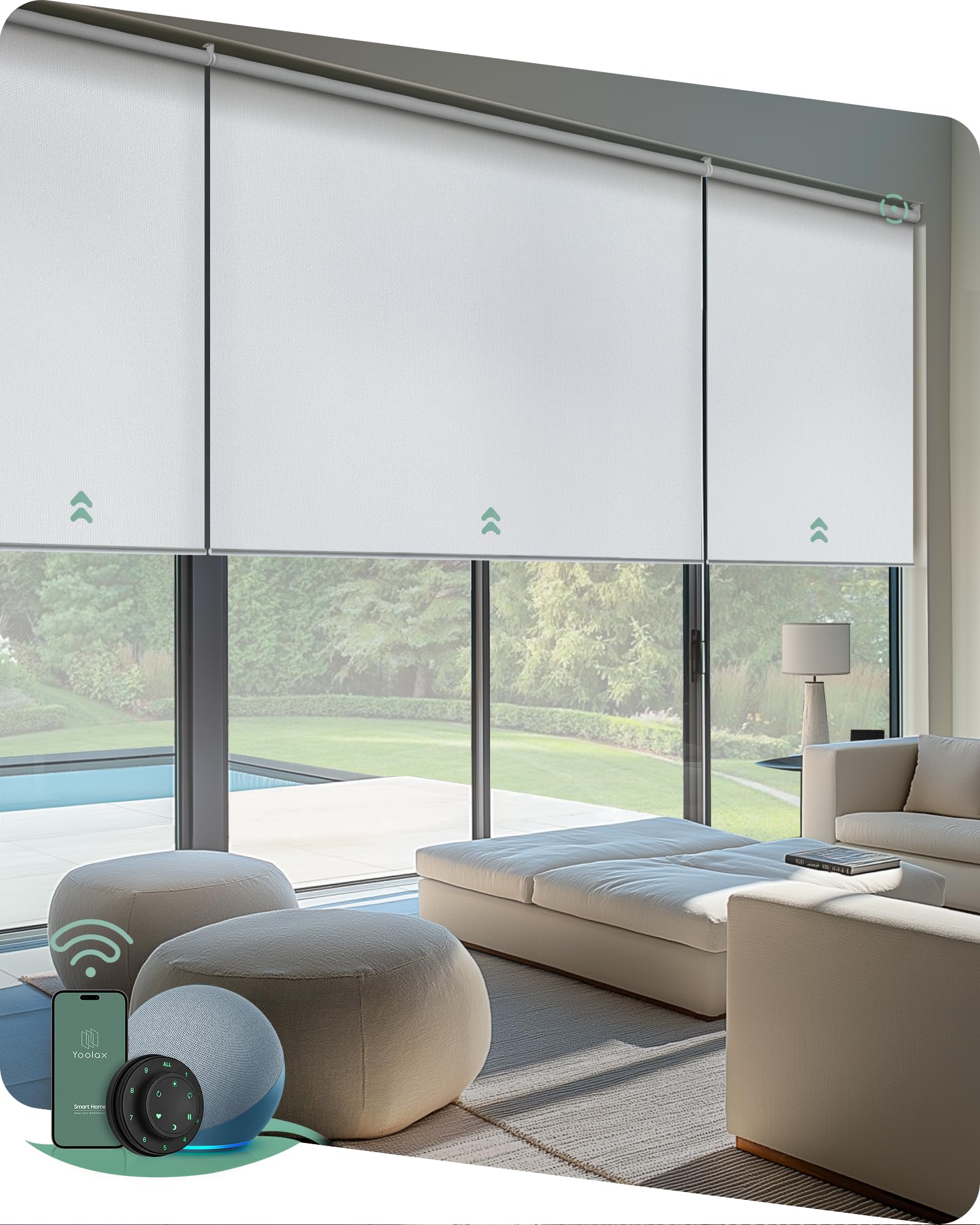 Yoolax Smart Coupled Roller Shades Compatible with Alexa Google, Motorized Blinds with Remote Blackout Coupled Roller Shades for X-Large Windows, Custom Size (XL Coupled-White)