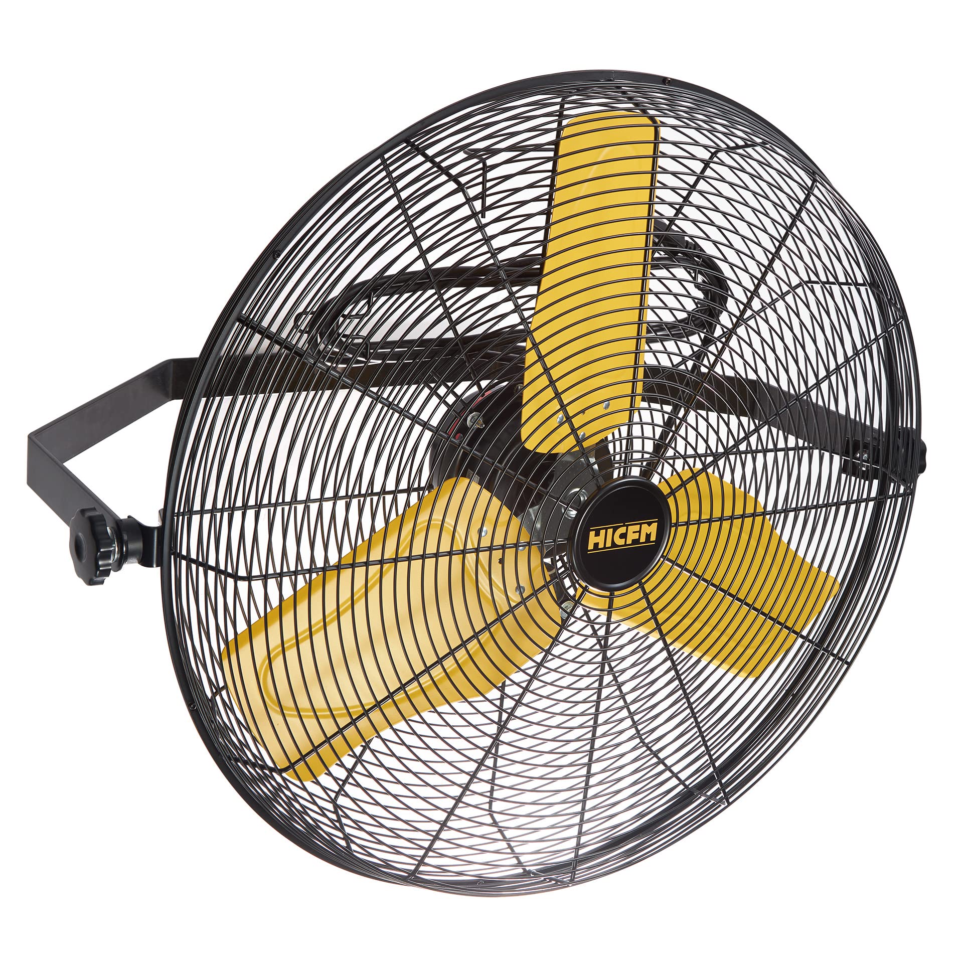 HiCFM 9100 CFM 24 inch Heavy Duty Industrial Wall Mounted Fan with TEAO Enclosure Motor, Permanent Lubricated Ball Bearing, 9 FT Cord, 180Degree Tilting, Safety Yellow Blade Wall Fan - UL Listed