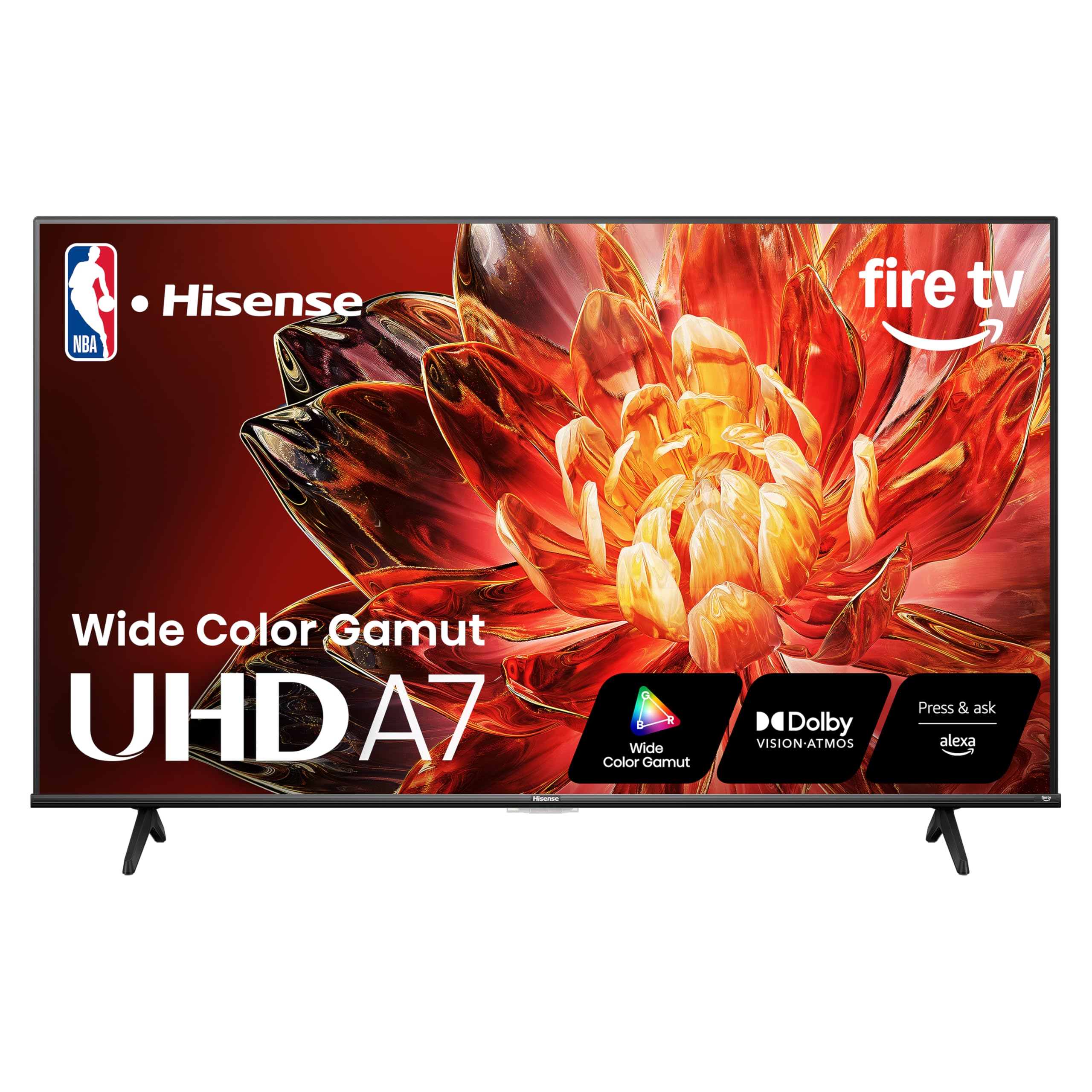 Hisense 43" Class A7 Series 4K UHD Smart Fire TV (43A7NF) - Wide Color Gamut, HDR10+, Dolby Vision, Dolby Atmos, AI Sports Mode, Game Mode, ALLM, Alexa Built in with Voice Remote, Streaming TV, Black