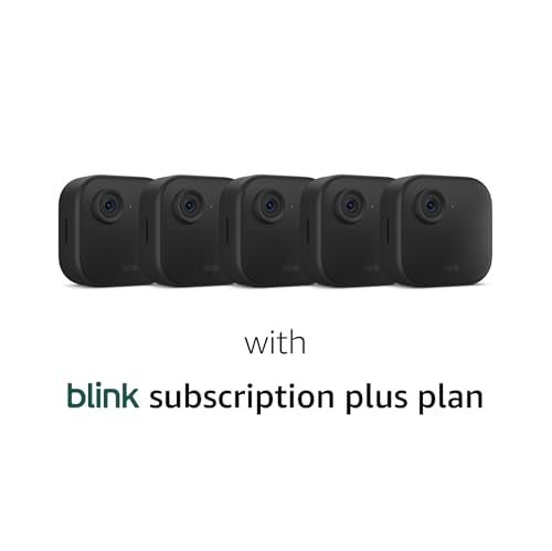 Blink Outdoor 5 camera system (4th Gen) With 1-Year Subscription – Wire-free smart security camera, two-year battery life, HD live view, person detection, Works with Alexa