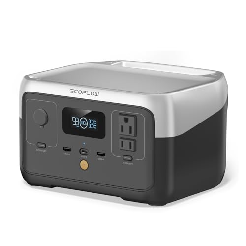 EF ECOFLOW Portable Power Station RIVER 2, 256Wh LiFePO4 Battery/ 1 Hour Fast Charging, 2 Up to 600W AC Outlets, Solar Generator (Solar Panel Optional) for Outdoor Camping/RVs/Home Use