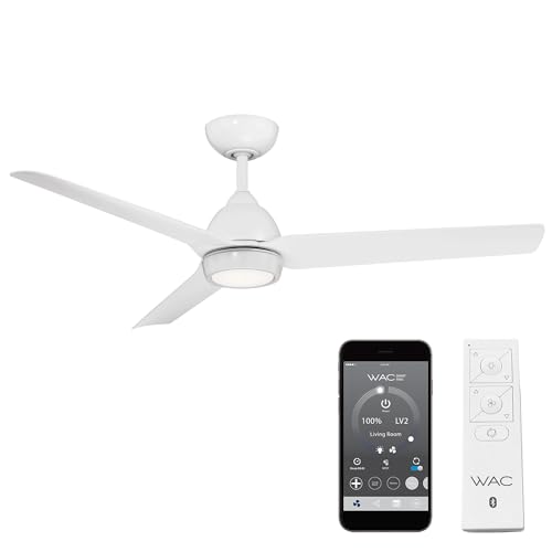 WAC Smart Fans Mocha Indoor and Outdoor 3-Blade Smart Home Ceiling Fan 54in Matte White with 3000K LED Light Kit and Remote Control works with Alexa and iOS or Android App