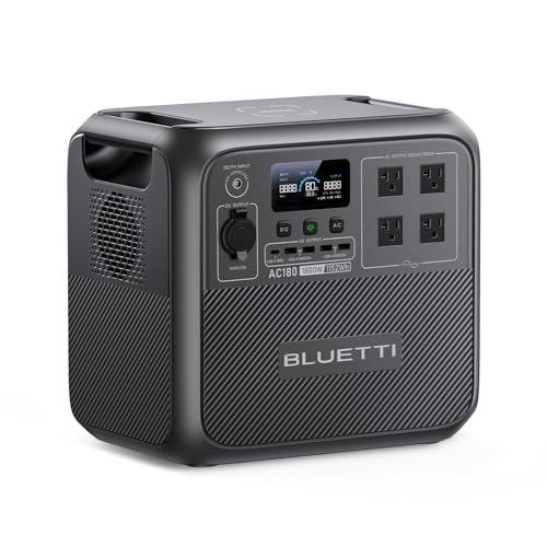 BLUETTI AC180 Portable Power Station, 1152Wh LiFePO4 Battery Backup w/ 4 1800W (2700W Peak) AC Outlets, 0-80% in 45Min, Solar Generator for Camping, Off-Grid, Power Outage