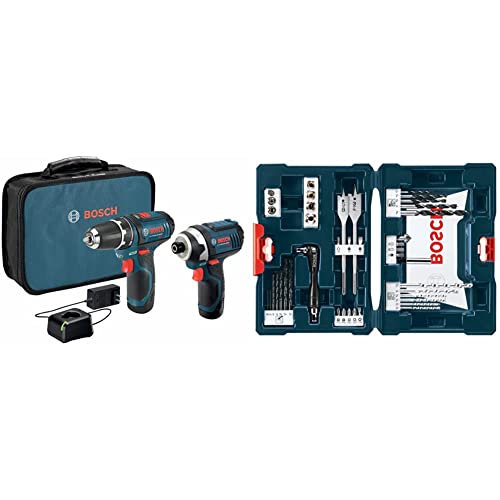 BOSCH CLPK22-120 12V Max Cordless 2-Tool 3/8 in. Drill/Driver and 1/4 in. Impact Driver Combo Kit with 2 Batteries, Charger and Case & Bosch MS4041 41-Piece Drill and Drive Bit Set