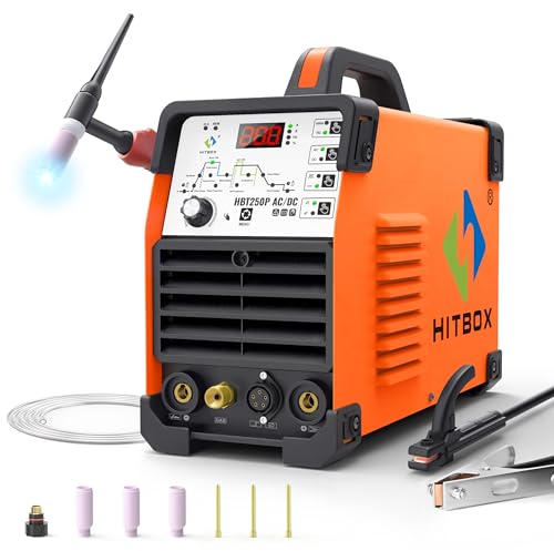 HITBOX TIG Welder AC/DC with Pulse, 200A Professional Aluminum Welding Machine with Square Wave/Stick/MMA/IGBT, 220V Exquisite All-Round Arc Welder, Offering You Excellent Cost Performance (HBT250P)