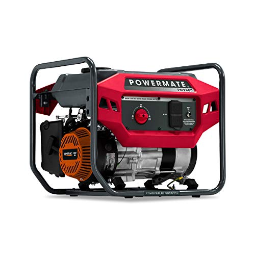 Powermate PM2000 2,000-Watt Gas-Powered Portable Open Frame Generator - Quiet Performance - Ideal for Home, Camping, RV and Outdoor Activites - Engine Powered by Generac - 49 State/CSA - Red/Black