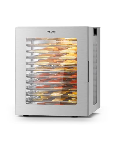 VEVOR Food Dehydrator Machine, 12 Stainless Steel Trays, 850W Electric Food Dryer with Adjustable Temperature & 24-Hour Timer, Freeze Dryer for Jerky, Meat, Fruit, Vegetables, Herbs, Dog Treats