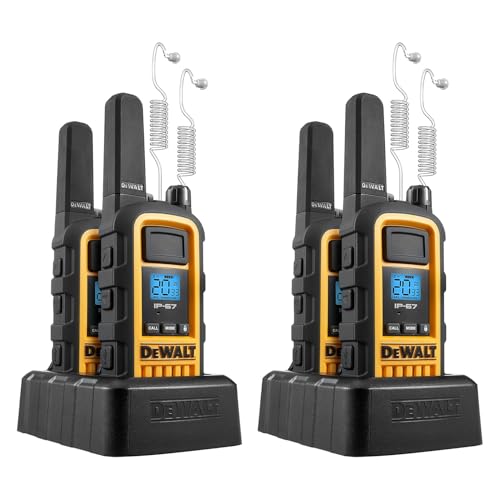 DEWALT DXFRS800 2 Watt Heavy Duty Walkie Talkies - Waterproof, Shock Resistant, Long Range & Rechargeable Two-Way Radio with VOX
