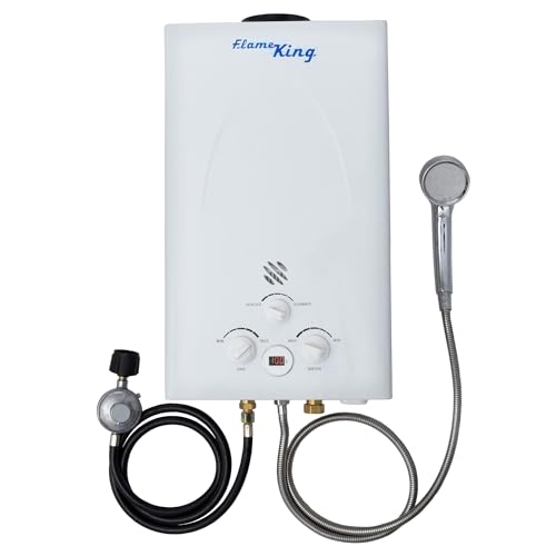 Flame King Portable Tankless Water Heater Propane Gas 10L 2.64 GPM at 68,000 BTU, Outdoor Instant Hot Water Shower for RV, Camping, Farm, Cabins