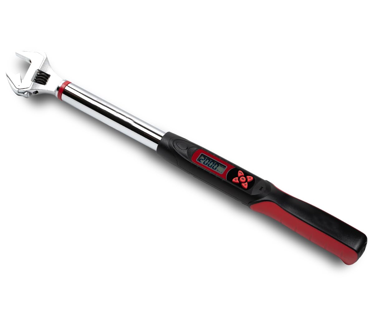 Tapha Tools Adjustable Digital Torque Wrench 7.4-147.5 ft-lbs (10-200 N-m) Torque Range, 5-30 mm Adjustable Jaw, LED and Buzzer Notification, Preset Memory, ISO 6789 Tested and Calibrated