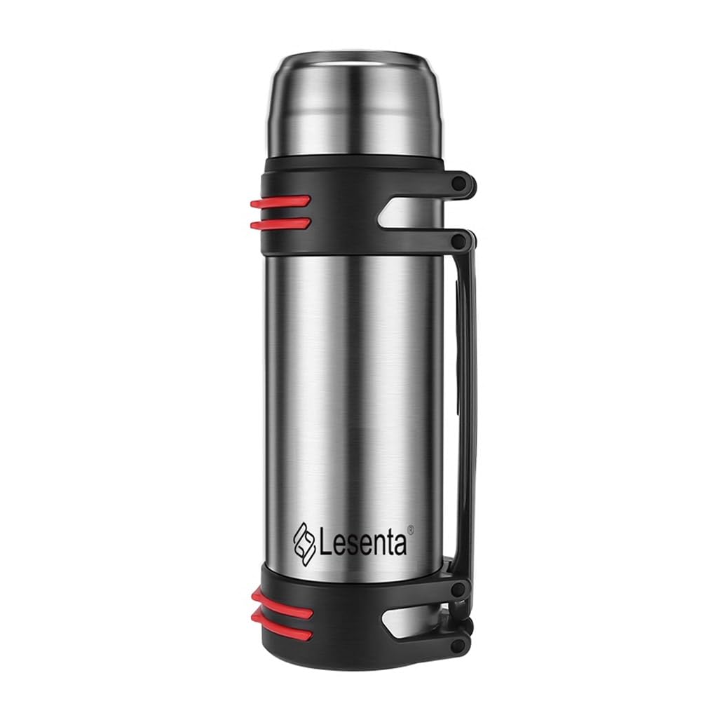 Lesenta Insulated Thermoses 86oz for Coffee Hot & Cold Drink Stainless Steel Water Bottle with Wide Mouth Spout lid and Adjustable Strap (Sliver 40.5oz)