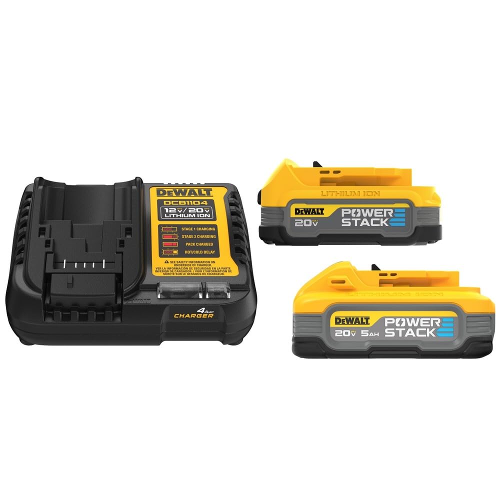 DEWALT DCBP315-2C 20V MAX POWERSTACK Lithium-Ion Batteries and Charger Starter Kit (1.7 Ah/5 Ah)