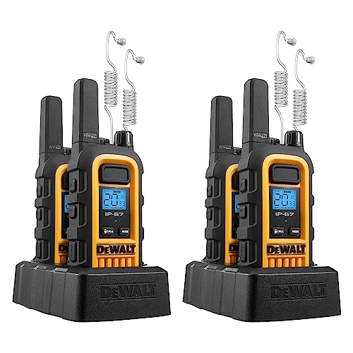 DEWALT DXFRS300 1 Watt Heavy Duty Walkie Talkies with Headsets - Waterproof, Shock Resistant, Long Range & Rechargeable Two-Way Radio with VOX (4 Pack) (2DXFRS300-SV1)