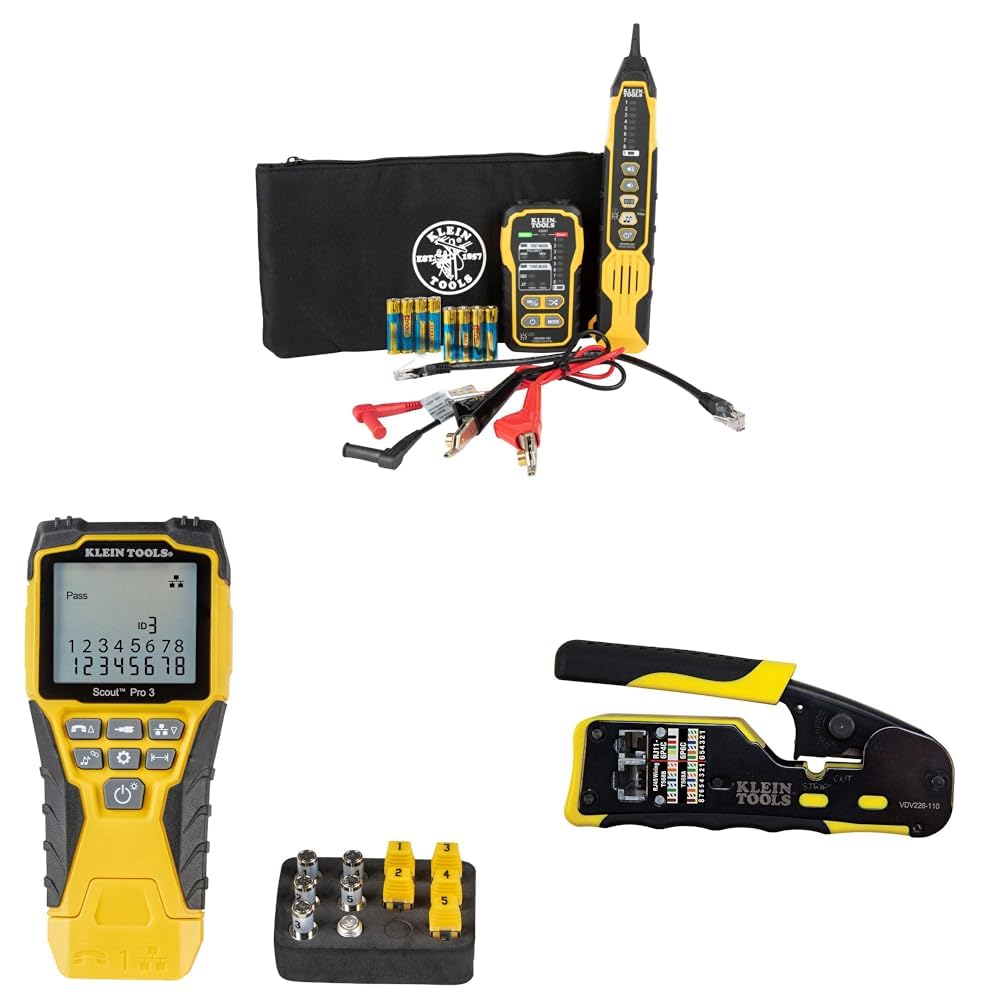 Klein Tools VDV500-920 Wire Tracer Tone Generator and Probe Kit & VDV501-851 Cable Tester Kit & VDV226-110 Ratcheting Modular Data Cable Crimper/Wire Stripper/Wire Cutter
