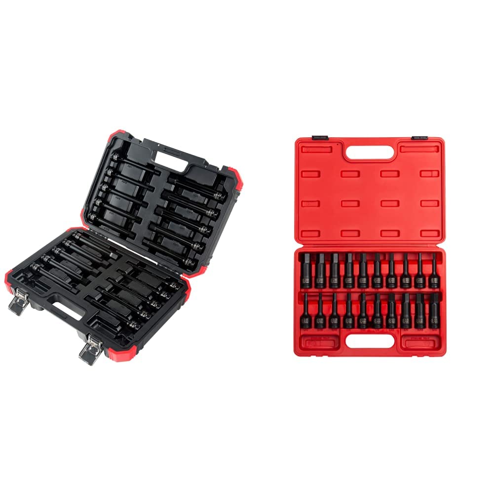 Sunex 2637L, ½" Drive, 6" Long Master Impact Hex Driver Set & Sunex 2637, 1/2" Drive Impact Hex Driver Set, 20Piece, SAE/Metric, 1/4" - 3/4", 6mm - 19mm, Meets ANSI Standards,