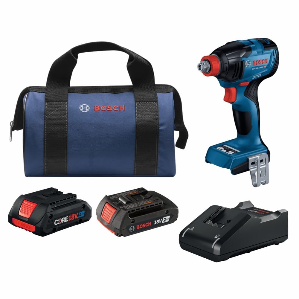 BOSCH GDX18V-1860CB23 18V Connected-Ready Two-In-One 1/4 In. and 1/2 In. Bit/Socket Impact Driver/Wrench Kit with (1) CORE18V® 4 Ah Advanced Power Battery and (1) 2 Ah Standard Power Battery