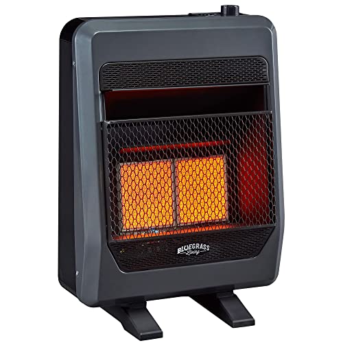 Bluegrass Living Propane Gas Vent Free Infrared Gas Space Heater With Blower and Base Feet - 18,000 BTU, T-Stat Control - Model# B18TPIR-BB, Black