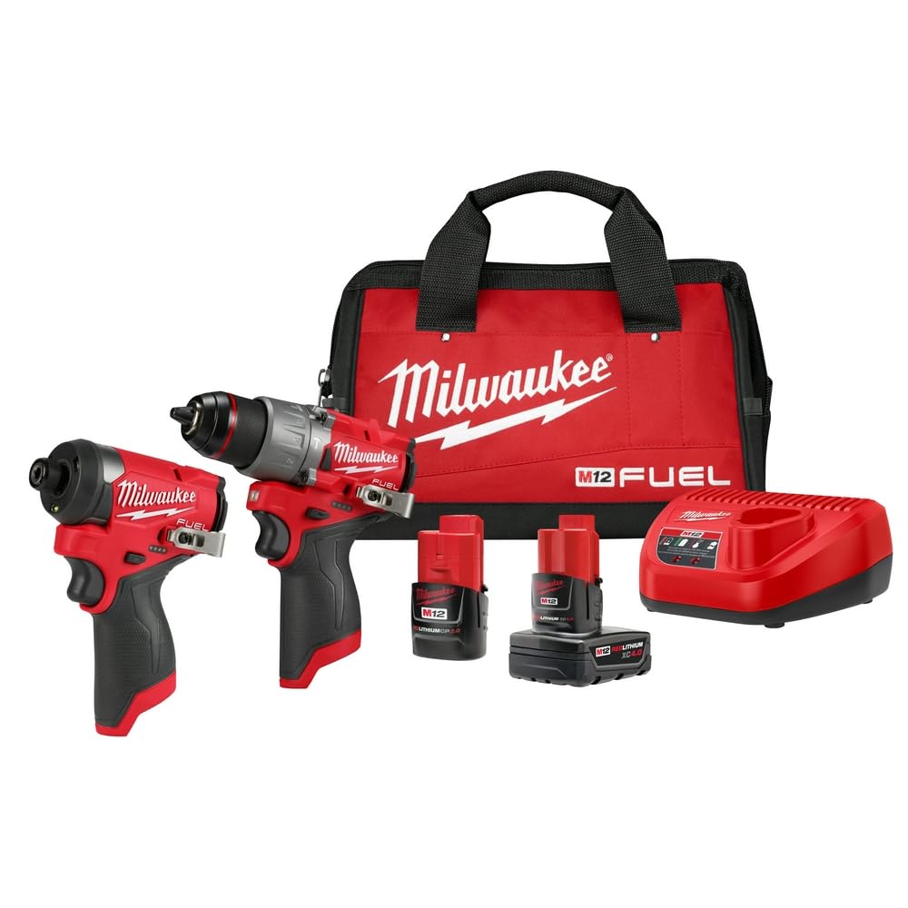 Milwaukee M12 FUEL 12-Volt Lithium-Ion Brushless Cordless Hammer Drill and Impact Driver Combo Kit w/2 Batteries and Bag (2-Tool)