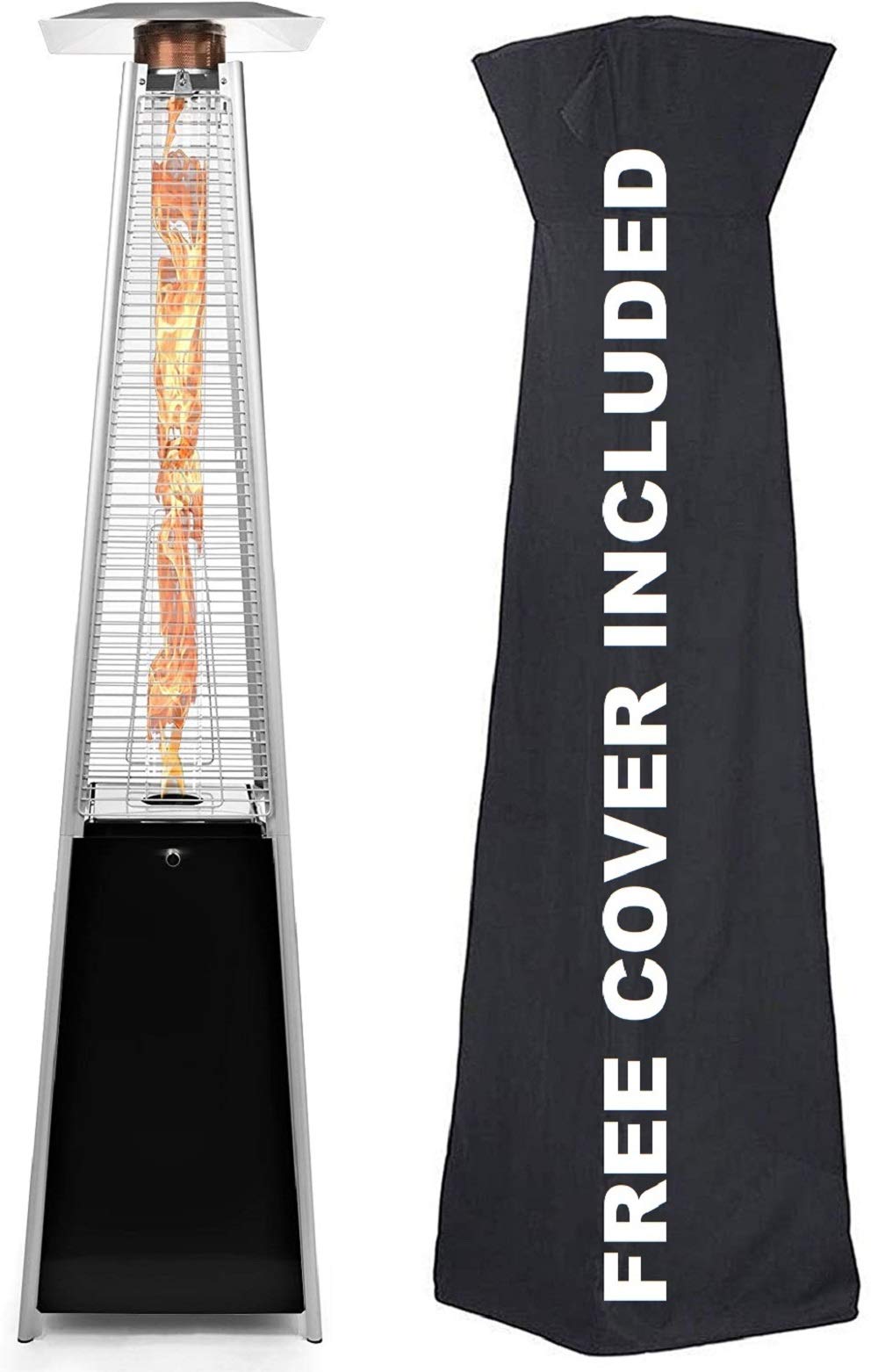 Avenlur Outdoor Patio Propane Space Heater - 48,000 Btu Pyramid Propane Heater, Outdoor Heater, Portable Heater, Patio Heater Propane, W/Wheels, Protective Cover (Black)