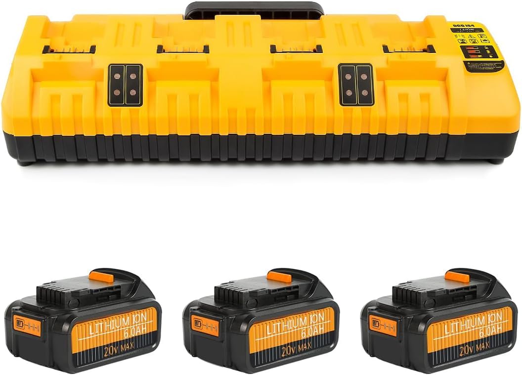 COOMYXIN 20v max Battery and Charger Combo with 3-Pack 6.0Ah 20V Batteries and 4-Port DCB104 Charger, Compatible with Dewalt 12V-20V Batteries and All Dewalt 20V Cordless Tools
