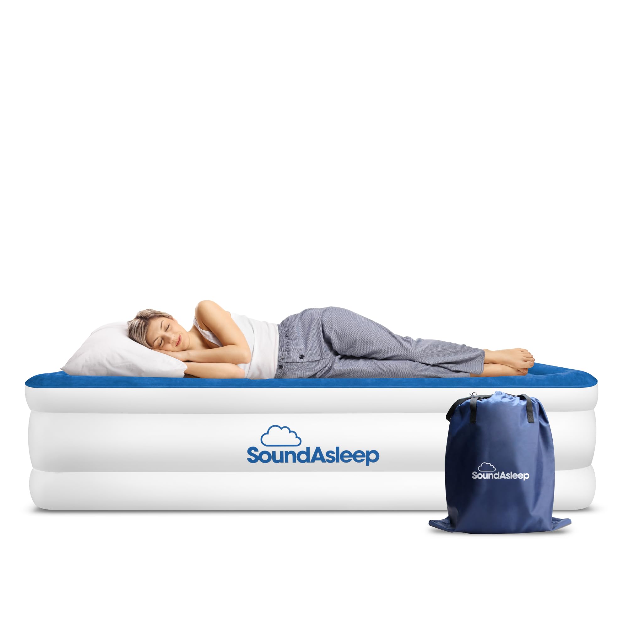 SoundAsleep Dream Series Luxury Air Mattress with ComfortCoil Technology & Built-in High Capacity Pump for Home & Camping- Double Height, Adjustable, Inflatable Blow Up, Portable - Full Size