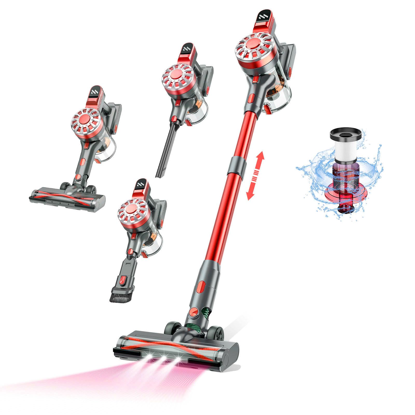 WLOTPO Cordless Vacuum Cleaner,Vacuum Cleaners for Home with Super Suction,Stick Vacuum Cleaner Rechargeable Up to 35 Mins Runtime,Lightweight Hardwood Floor Vacuum for Pet Hair,Carpet(Red)