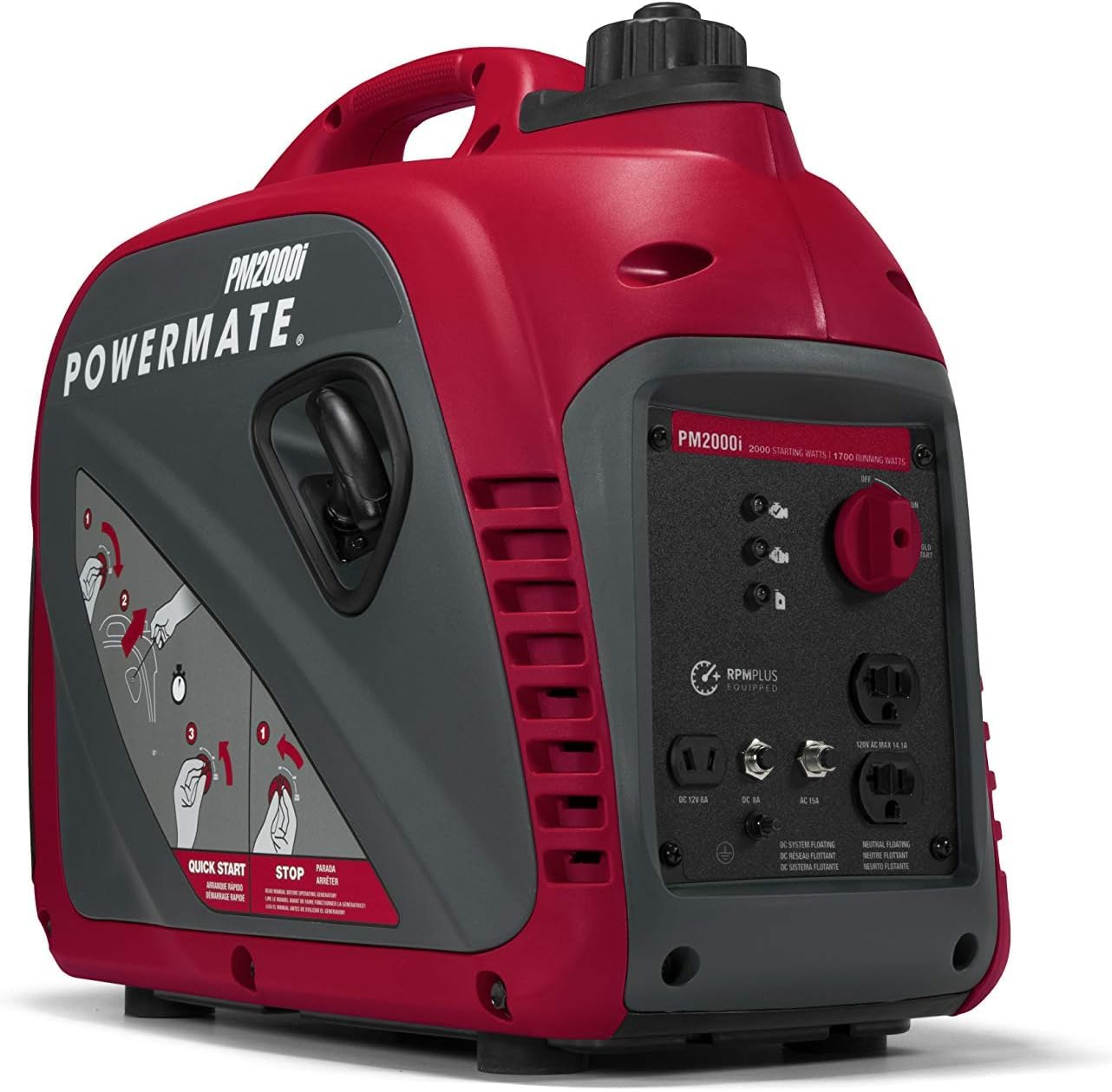 Powermate PM2000i 2,000-Watt Gas-Powered Portable Inverter Generator - Quiet Performance - Ideal for Home, Camping, RV and Outdoor Activites - Reliable Power for Emergencies and Recreation - Red/Black