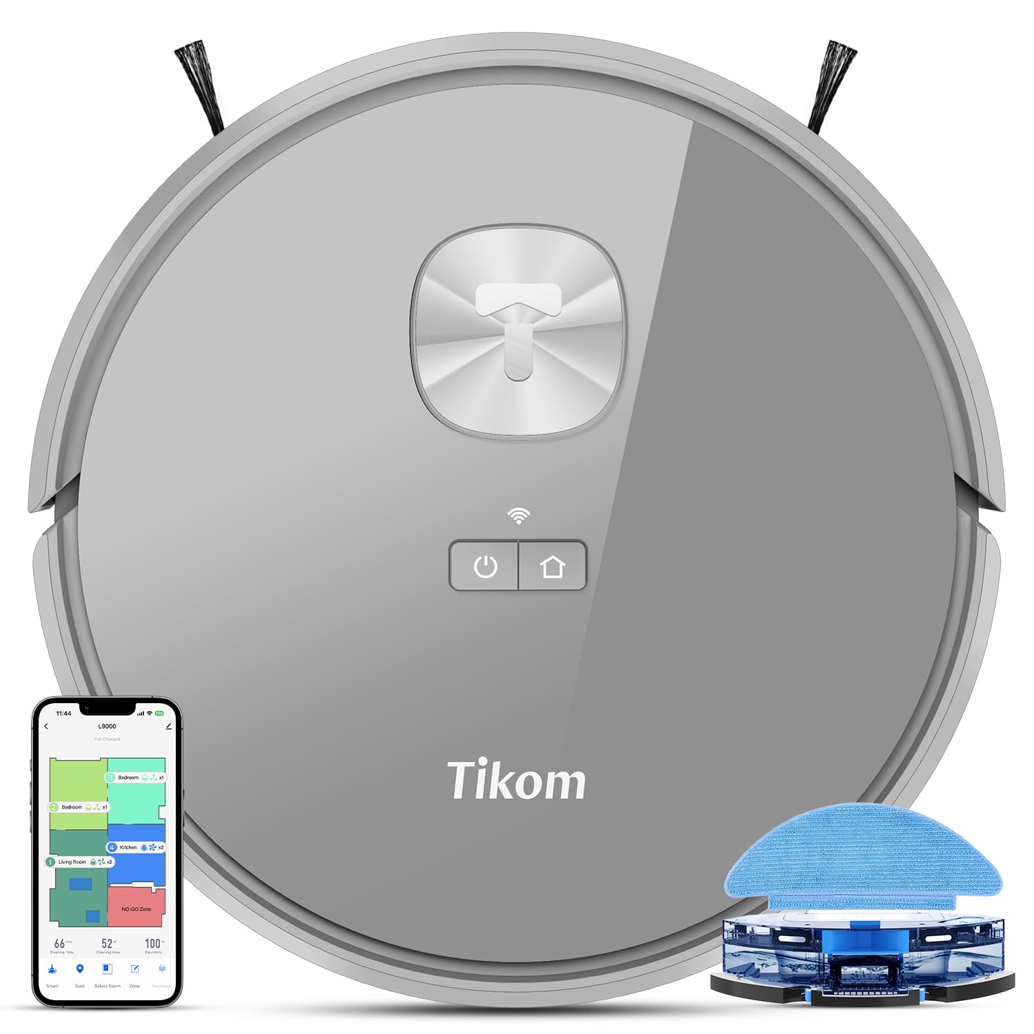 Tikom Robot Vacuum and Mop with LiDAR Navigation L9000, 4000Pa Robotic Vacuum Cleaner, 150Min Max, Smart Mapping, Good for Pet Hair, Carpet, Hard Floor