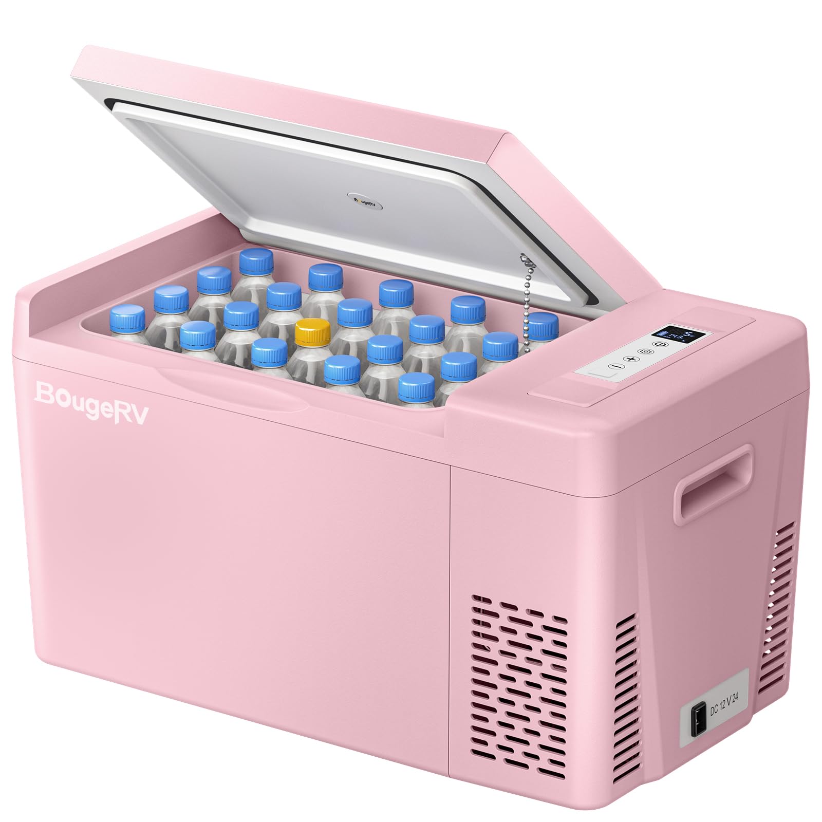 BougeRV Pink 23Quart Portable Refrigerator, 12 Volt Fridge 22L, Portable Freezer Compressor Cooler 12/24V DC 110~240 Volt AC for Truck Van RV Camper -7℉~50℉