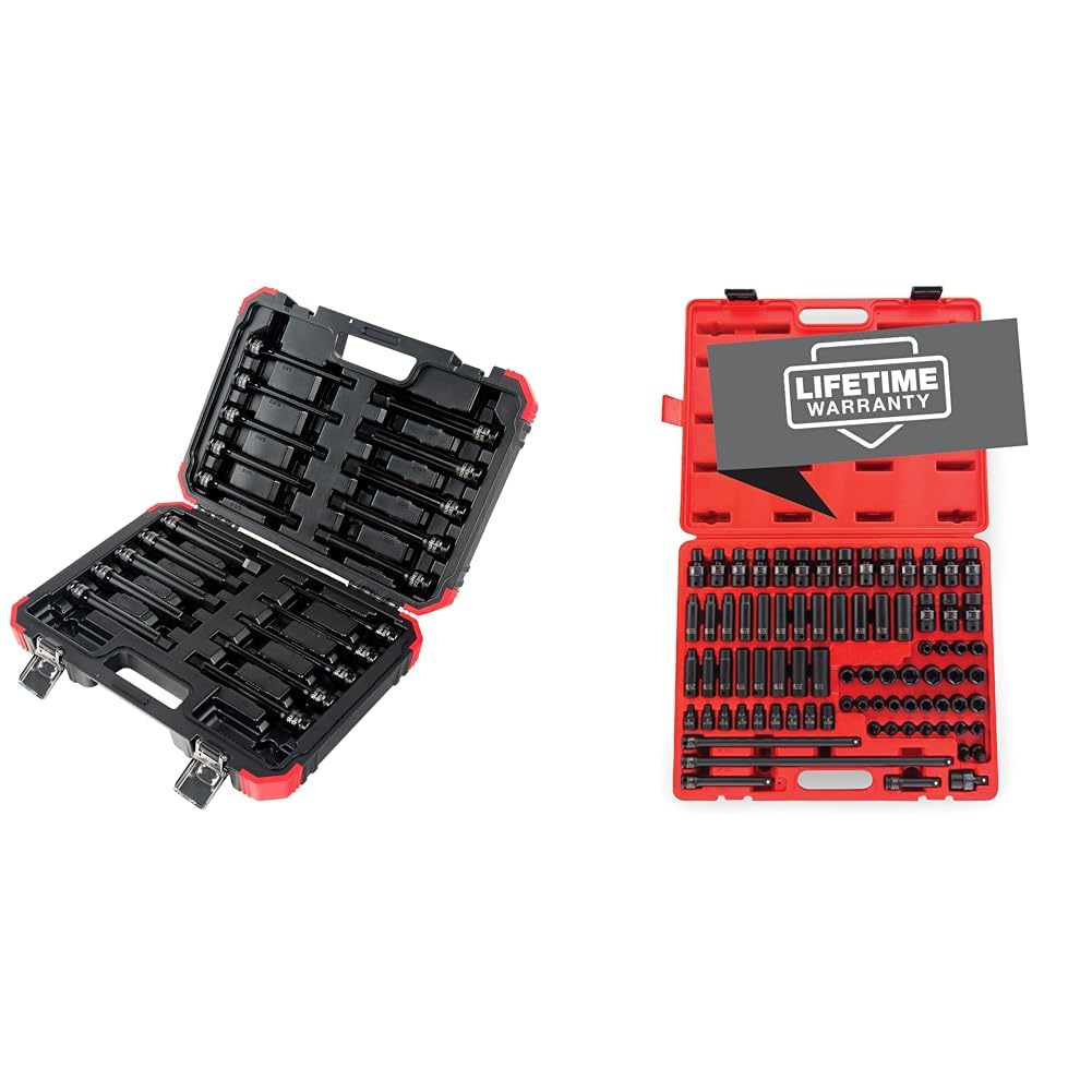 SUNEX 20pc 1/2" Drive Impact Hex Driver Set, 1⁄4”-9/32”, 6mm-17mm and 80pc 3/8" Drive Impact Socket Set, SAE/Metric, 5/16"-3/4", 8mm-19mm
