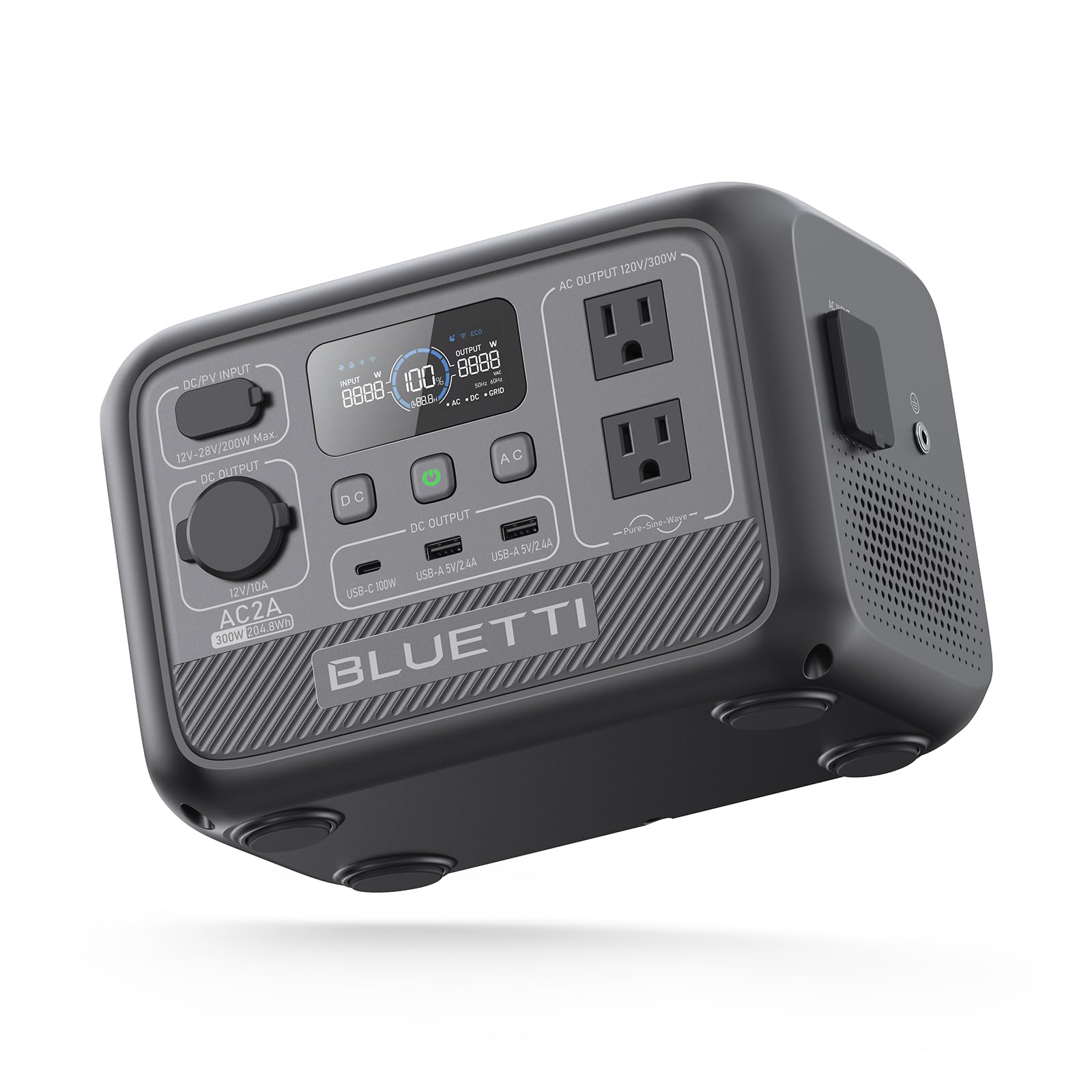 BLUETTI AC2A Portable Power Station, 204Wh LiFePO4 Battery Backup w/ 2 300W (600W Power Lifting) AC Outlets, Recharge from 0-80% in 45 Min., Solar Generator for Camping (Solar Panel Optional)