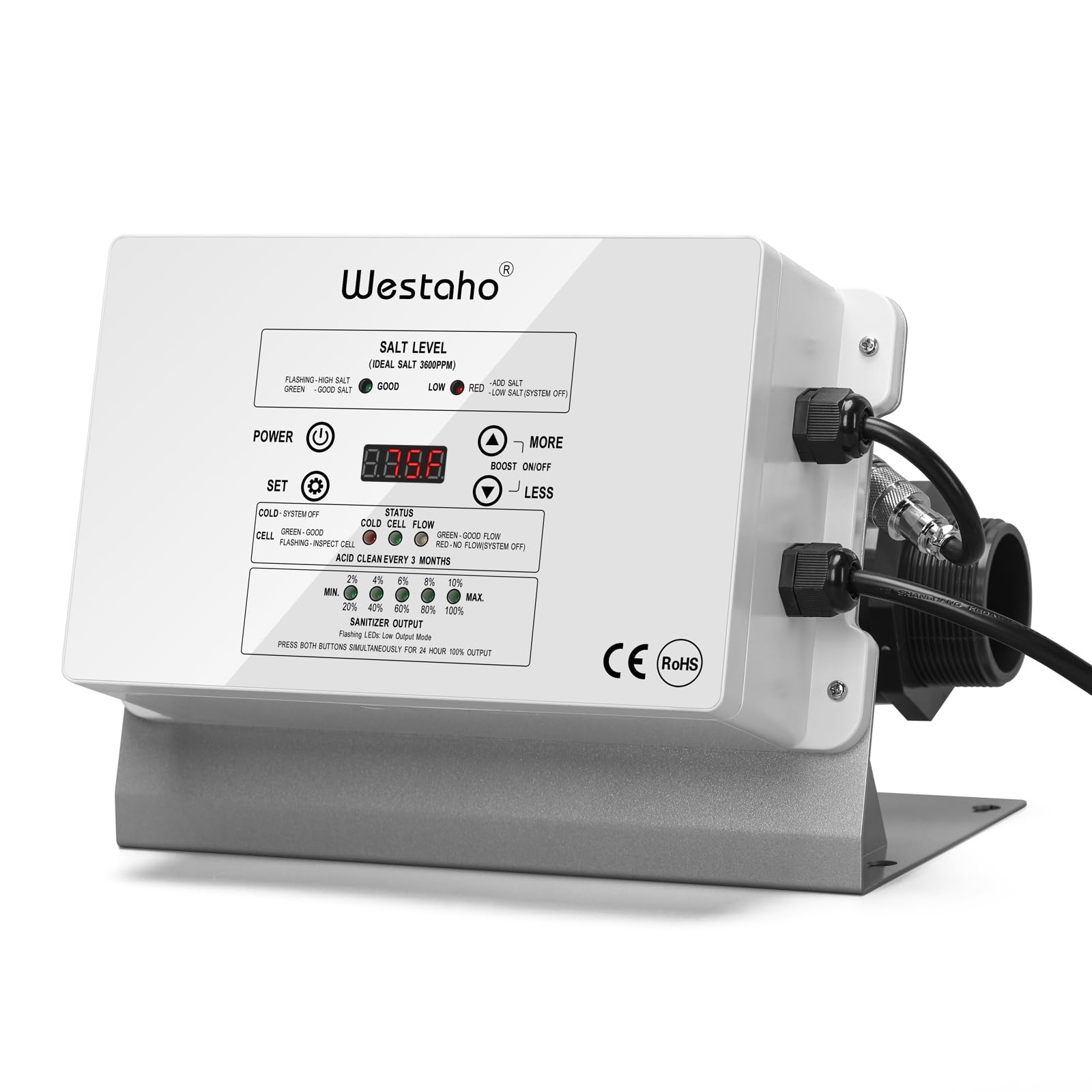 Saltwater Pool System, Westaho Salt Chlorine Generator with USA Titanium Cell for Above Ground Pools Up to 15,000 Gallons, Compatible with Intex Pool, IP 66 Waterproof