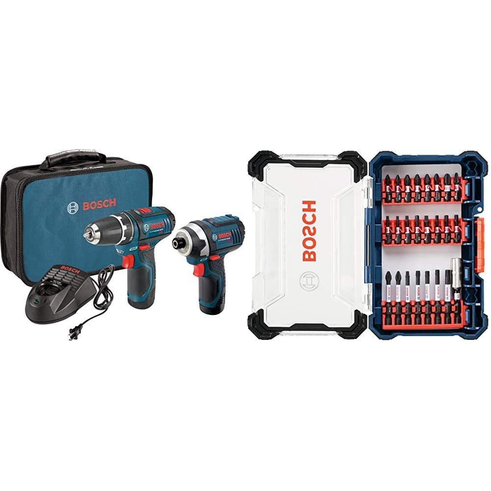 BOSCH 12V Max Cordless Drill/Driver and Impact Driver Combo Kit with Assorted Impact Tough Screwdriving Custom Case System Set