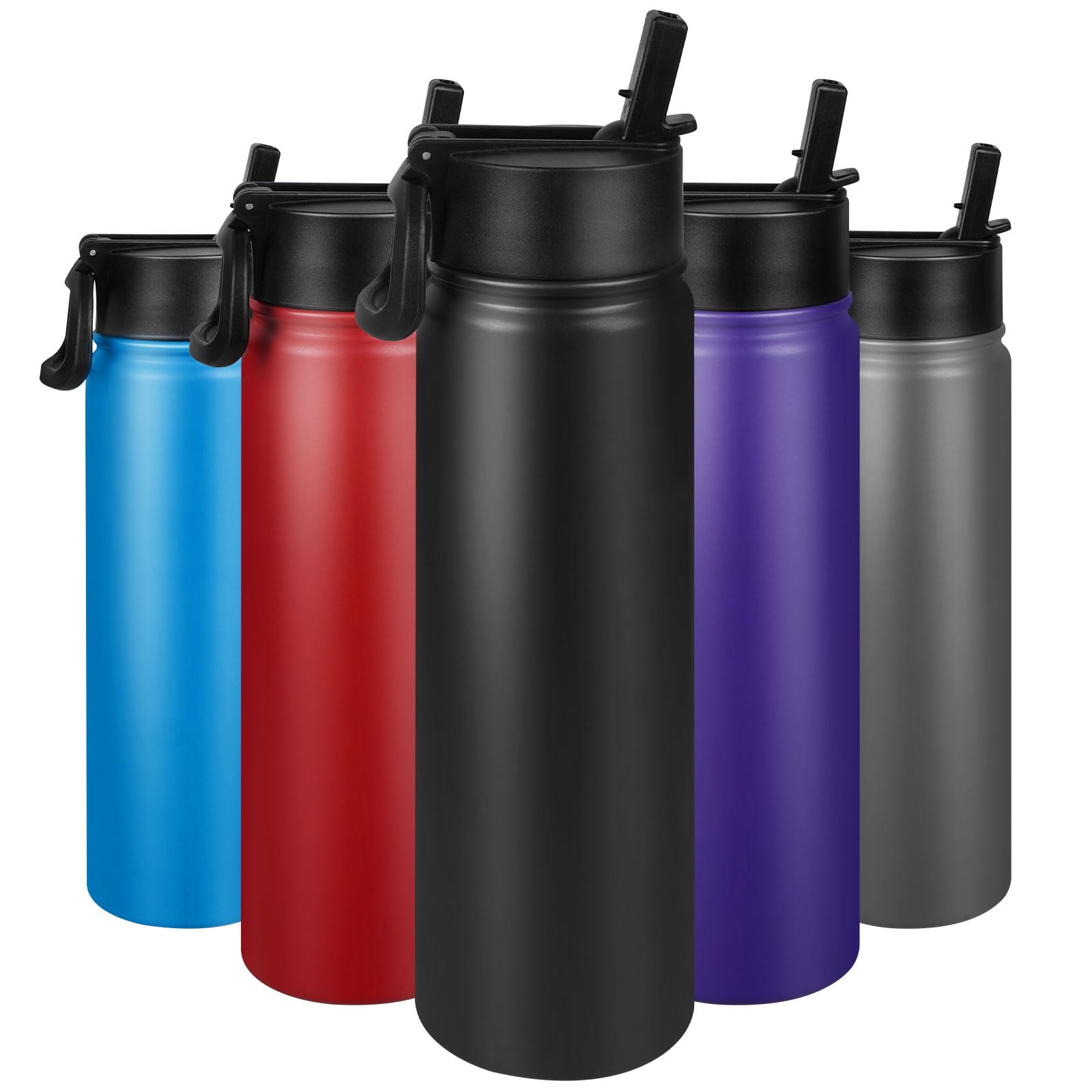 ERTOOE 24 oz Insulated Water Bottle with Straw, Stainless Steel Double Wall Vacuum Thermos with Straw Lid Leak Proof, Wide Mouth Lid, Keep Cold and Hot…