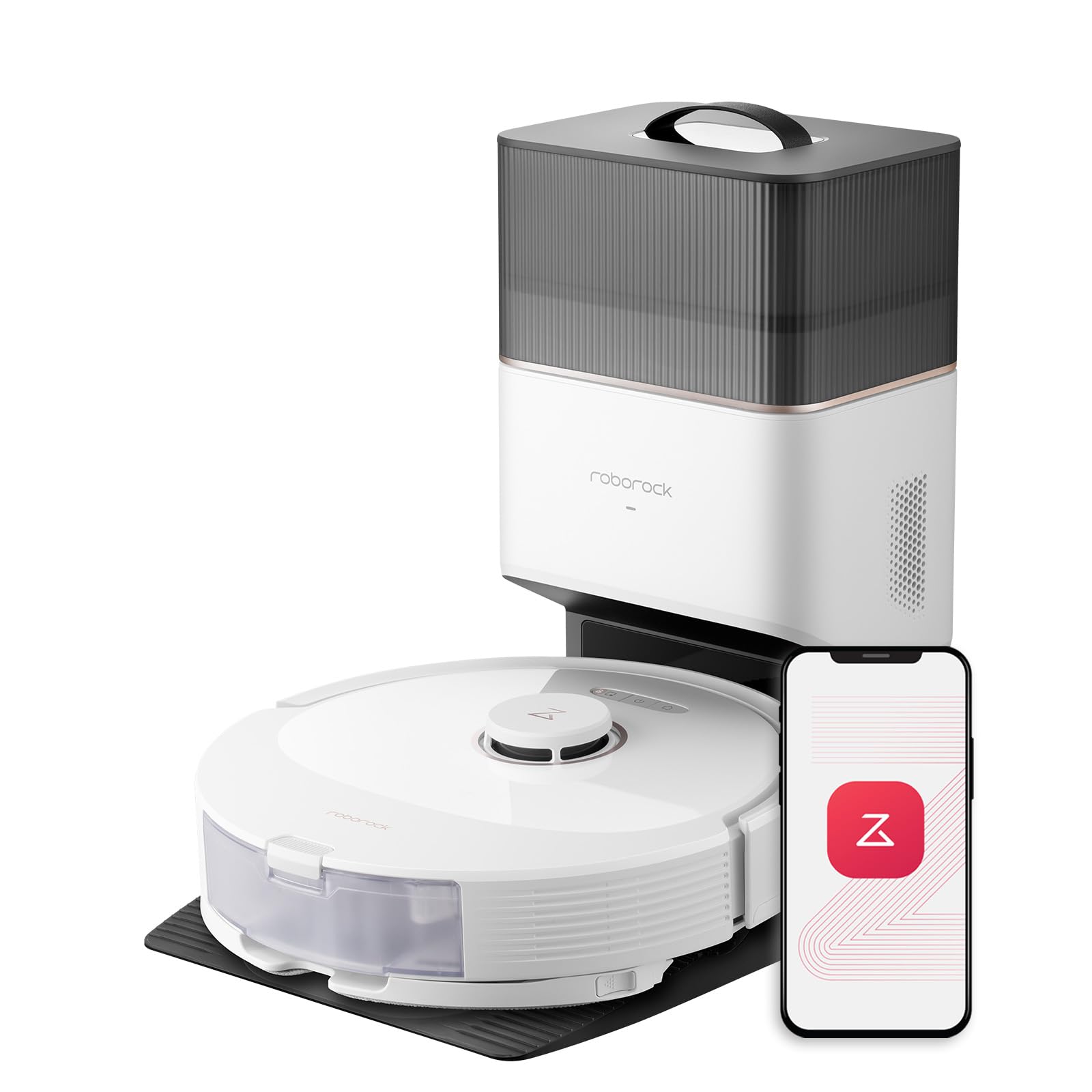 roborock Q8 Max+ Robot Vacuum and Mop, Self-Emptying, Hands-Free Cleaning for up to 7 Weeks, Reactive Tech Obstacle Avoidance, 5500 Pa Suction, DuoRoller Brush, APP-Controlled Mopping, White