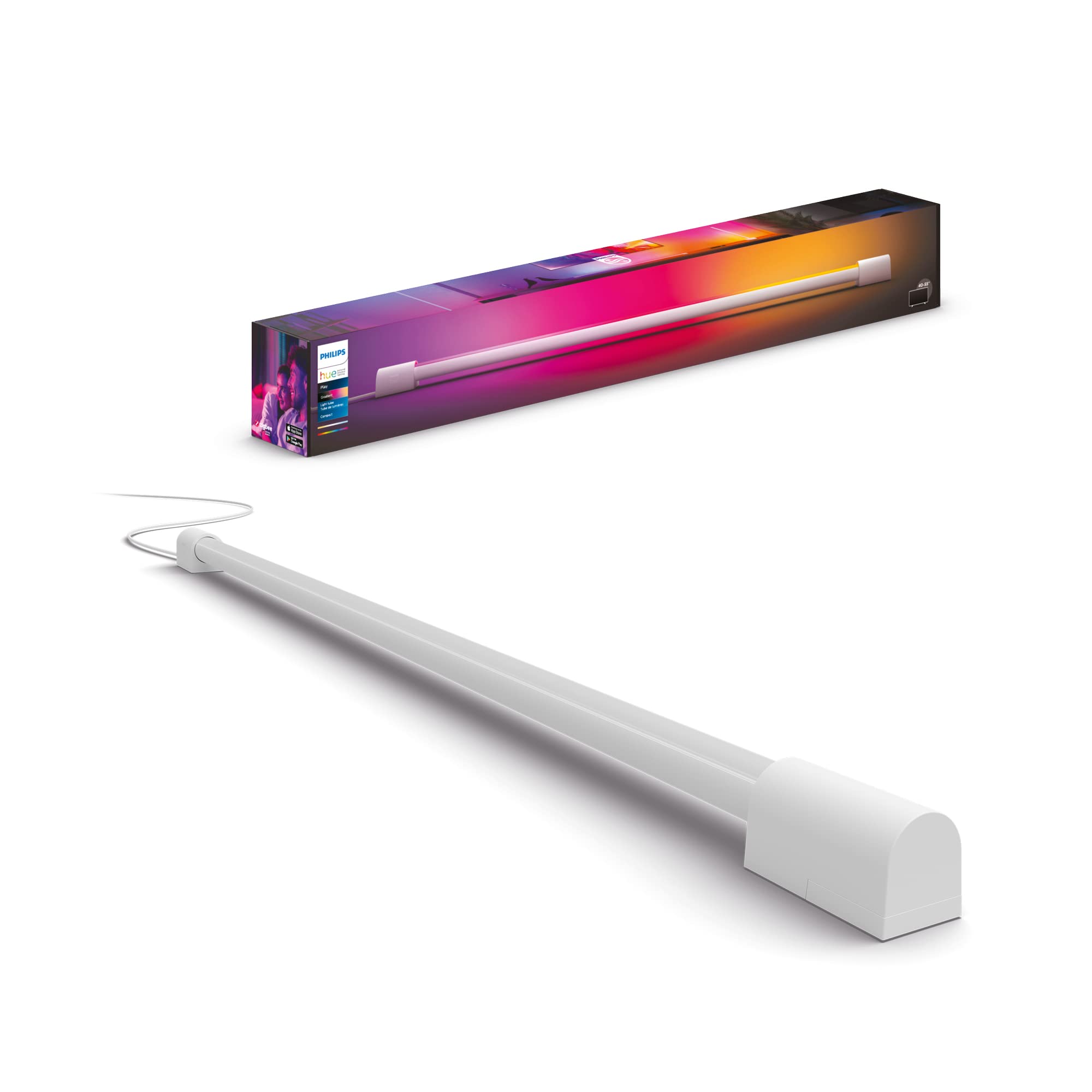 Philips Hue Compact Smart Light Tube, White - White and Color Ambiance LED Color-Changing Light - 1 Pack - Sync with TV, Music, and Gaming - Requires Bridge and Sync Box - Control with App or Voice