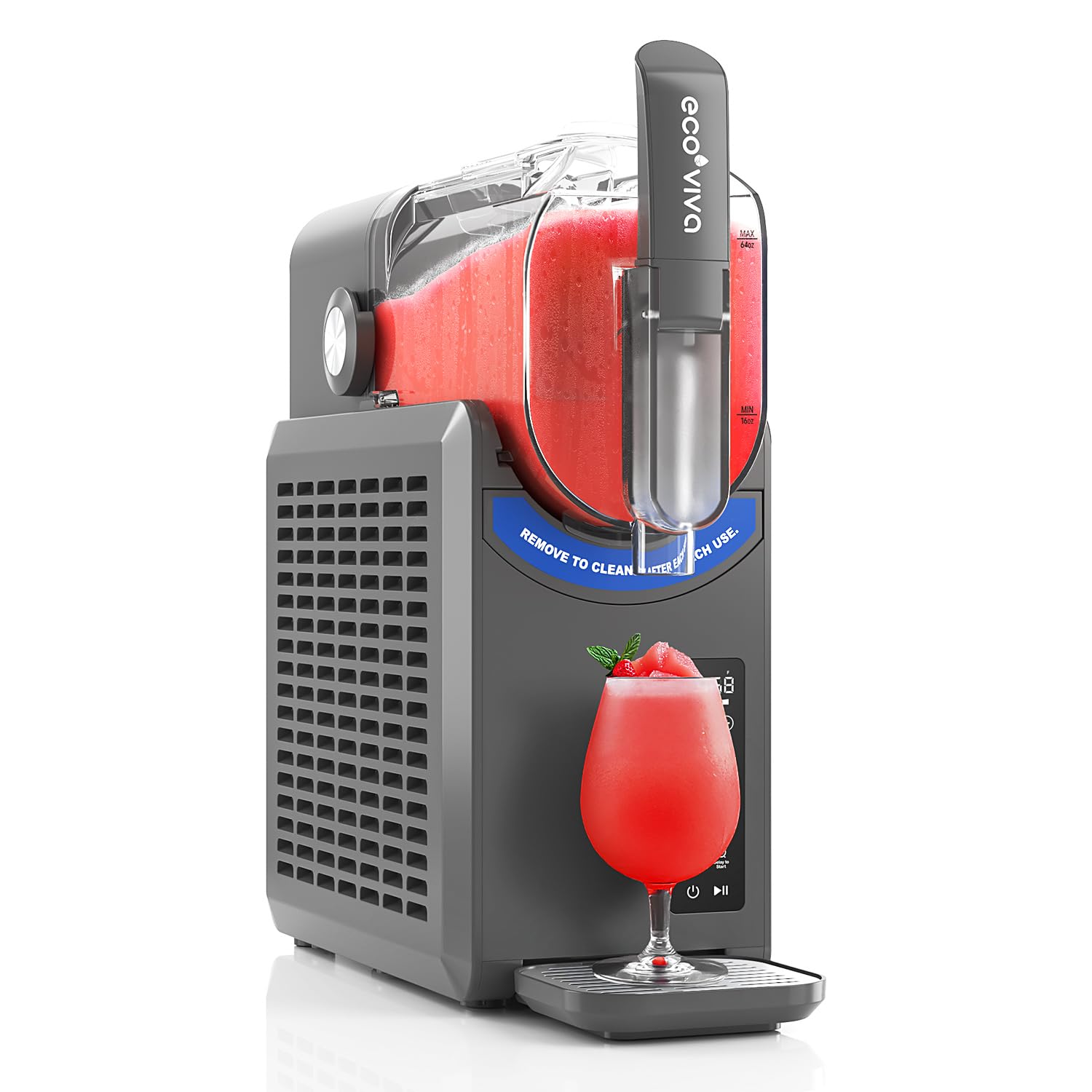 Ecoviva Slushie Machine 88 oz ECO401 Slushy Machine, Professional Frozen Drink Maker with Flashfreezing Technology, No Ice Needed, 5 Preset Settings, Margarita, Cocktails, Milk Shake, Frappé, Grey