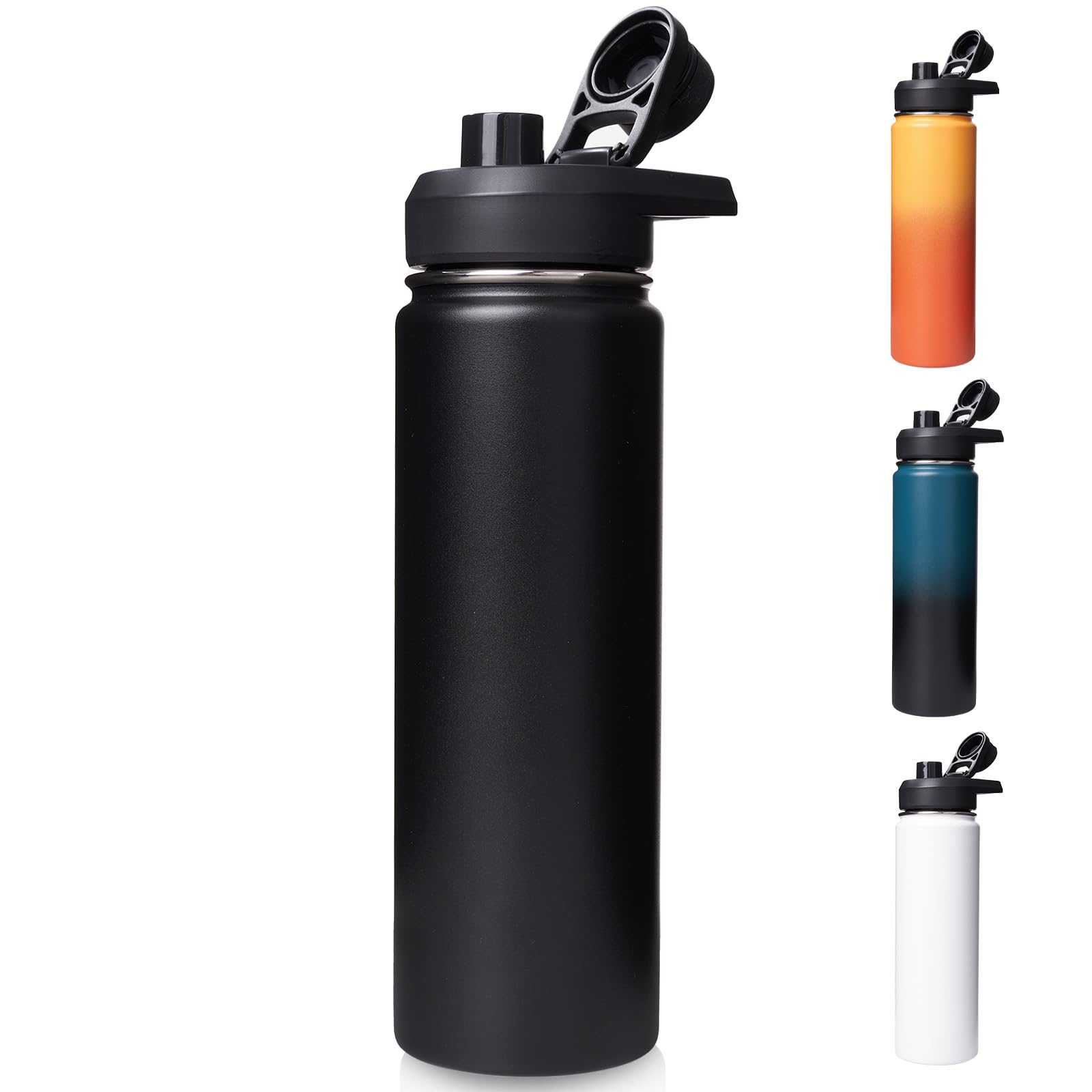Fijinhom 24oz Insulated Water Bottle with Handle, 304 Stainless Steel Water Bottles with Wide Mouth, Double Wall Vacuum Sports Water Bottle, BPA Free, Keep Cold and Hot, Black