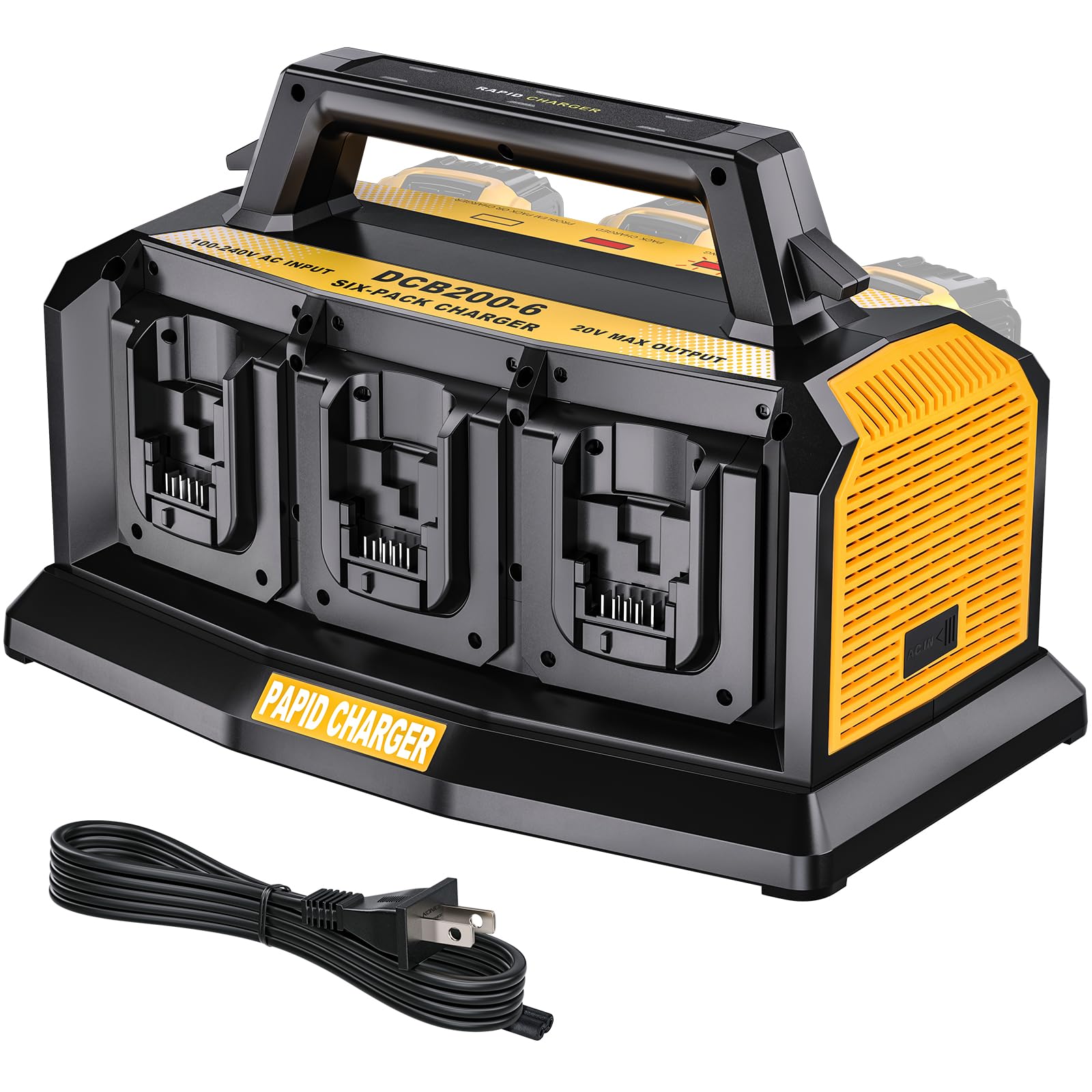 Adisipsoarin Super Battery Charger for Dewalt 20v Battery, 6-Ports Simultaneous Rapid Charger Station Compatible with Dewalt 20v Lithium Ion Battery and Tools DCB104 Charger