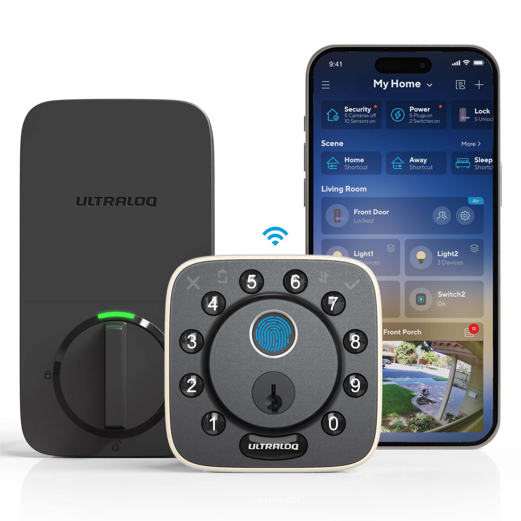 ULTRALOQ Bolt Fingerprint Smart Lock with Door Sensor, Built-in WiFi Smart Locks for Front Door, Biometric Smart WiFi Deadbolt, Auto Unlock, 10 Months Battery, IP65 Waterproof, BHMA Grade AAA
