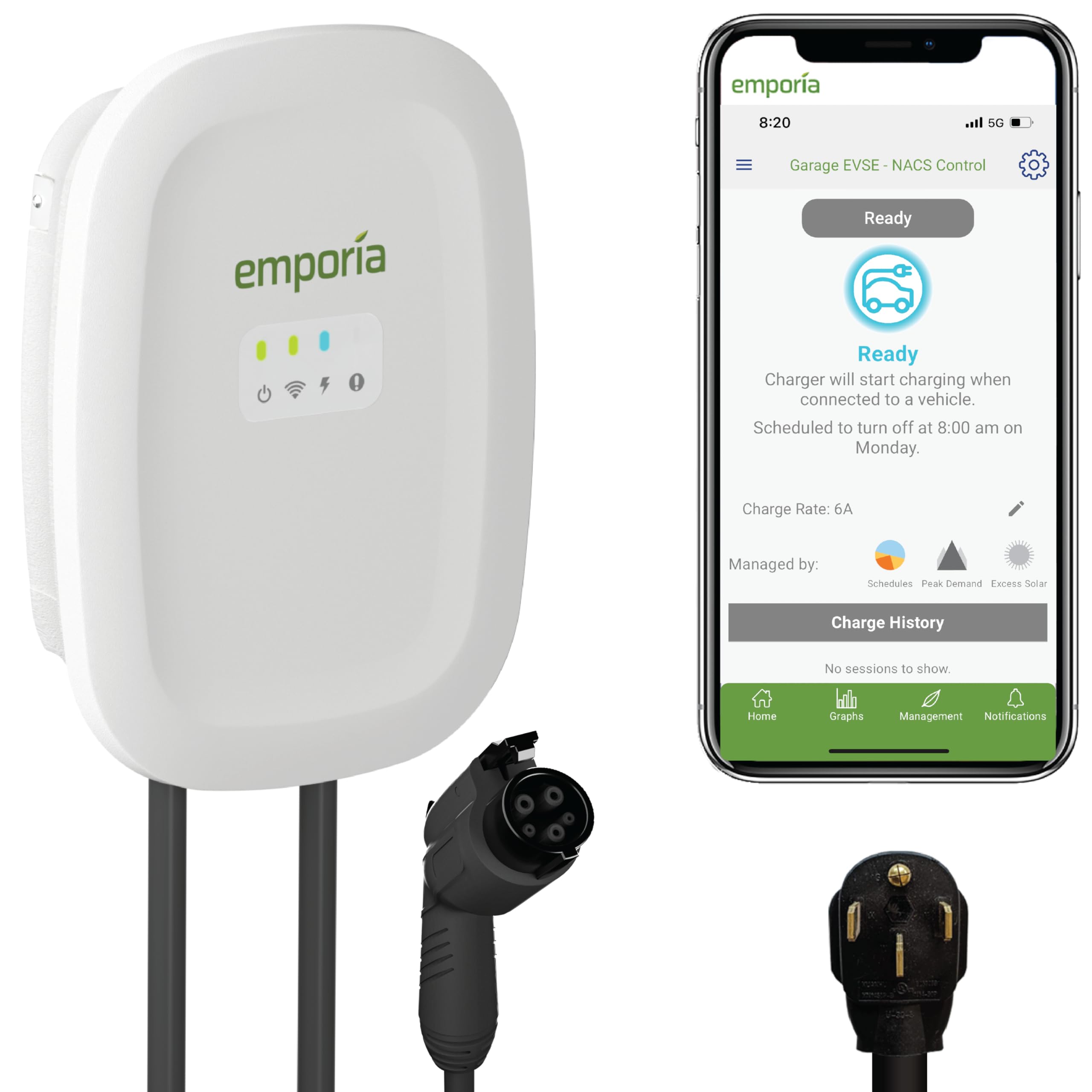 Emporia Level 2 EV Charger 48 Amp / 11.5kW / 240V | Smart WiFi Enabled EVSE | UL Listed/Energy Star | NEMA 14-50 Plug or Hardwired | Indoor/Outdoor | 24-Foot Cable