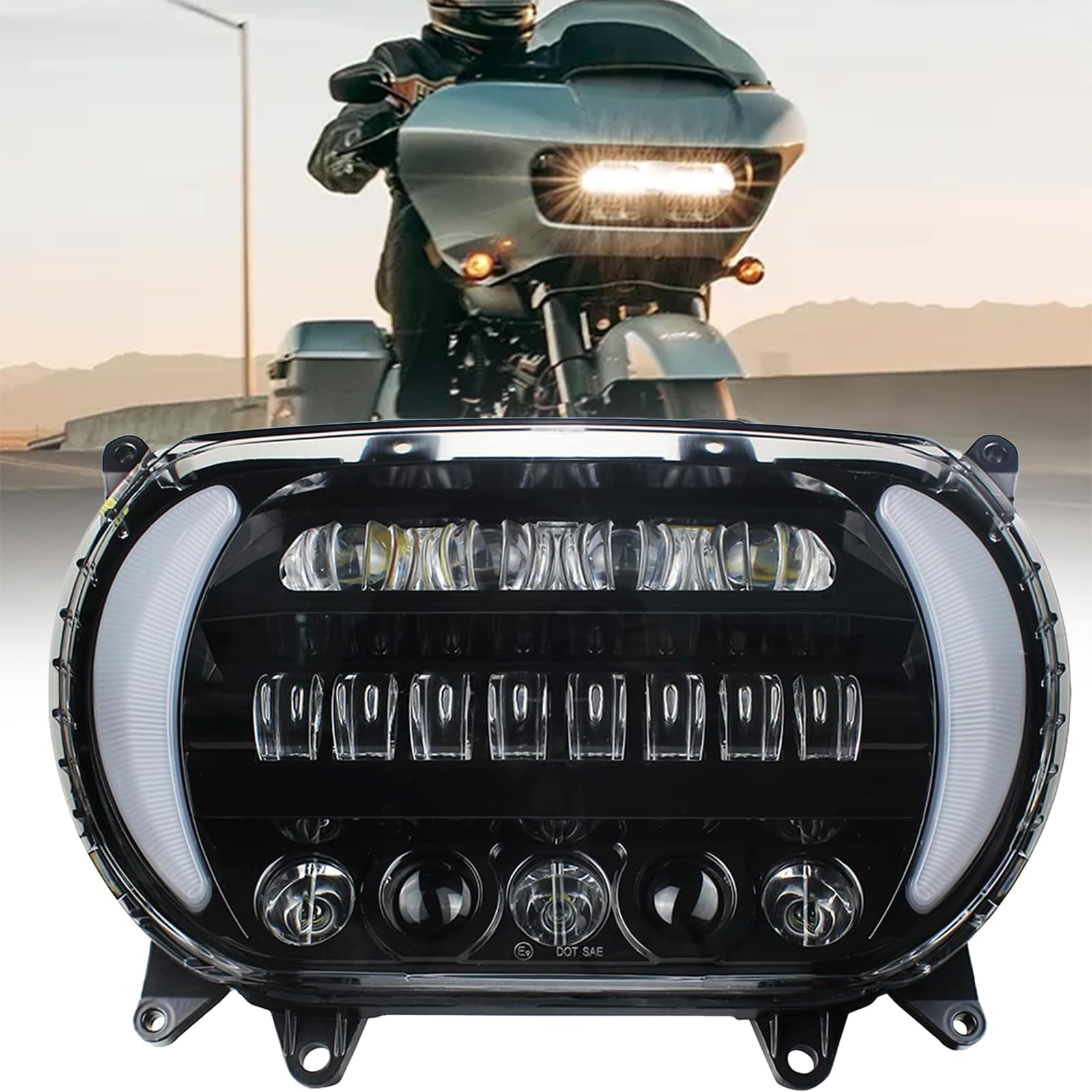 Atubeix Headlight LED Road Glide Motorcycle, Daytime Running Side Lights for 2015 2016 2017 2018 2019 2020 2021 2022 2023 Headlamp Replacement accessories(Black)