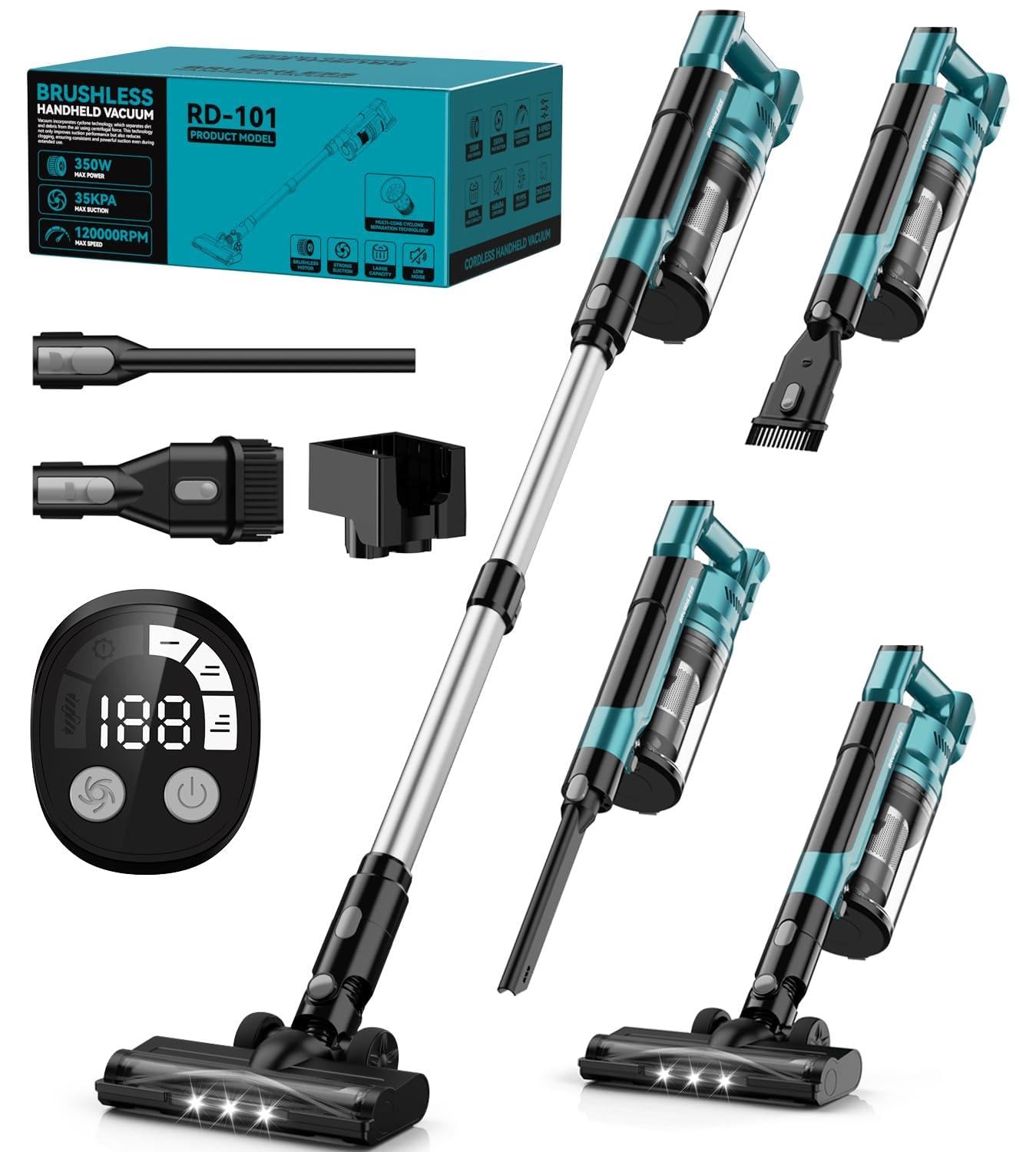 350W Cordless Vacuum Cleaner for Makita 18V Battery, 35kPa Brushless Lightweight Stick Vacuum with 3 Mode Suction, 6 in 1 Stick Vacuum Cleaner with HEPA for Floor, Carpet, Car (Battery Not Included)