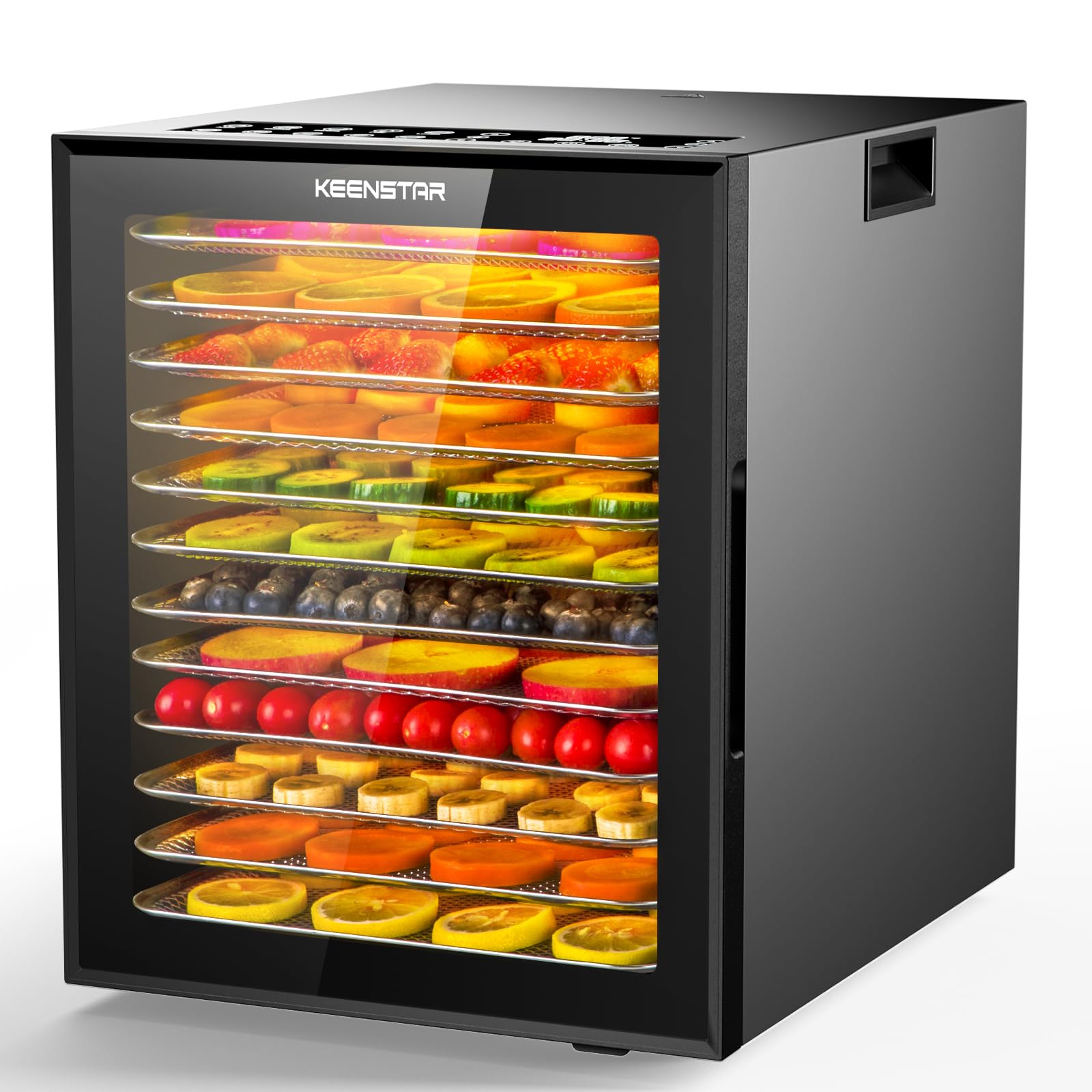 KEENSTAR Food Dehydrator for Jerky, 12 Stainless Steel Trays, 10 Presets, 165℉ Temperature Control, 48H Timer, 850W Dryer Machine for Dog Treats, Herb, Veggies, Meat, Fruit
