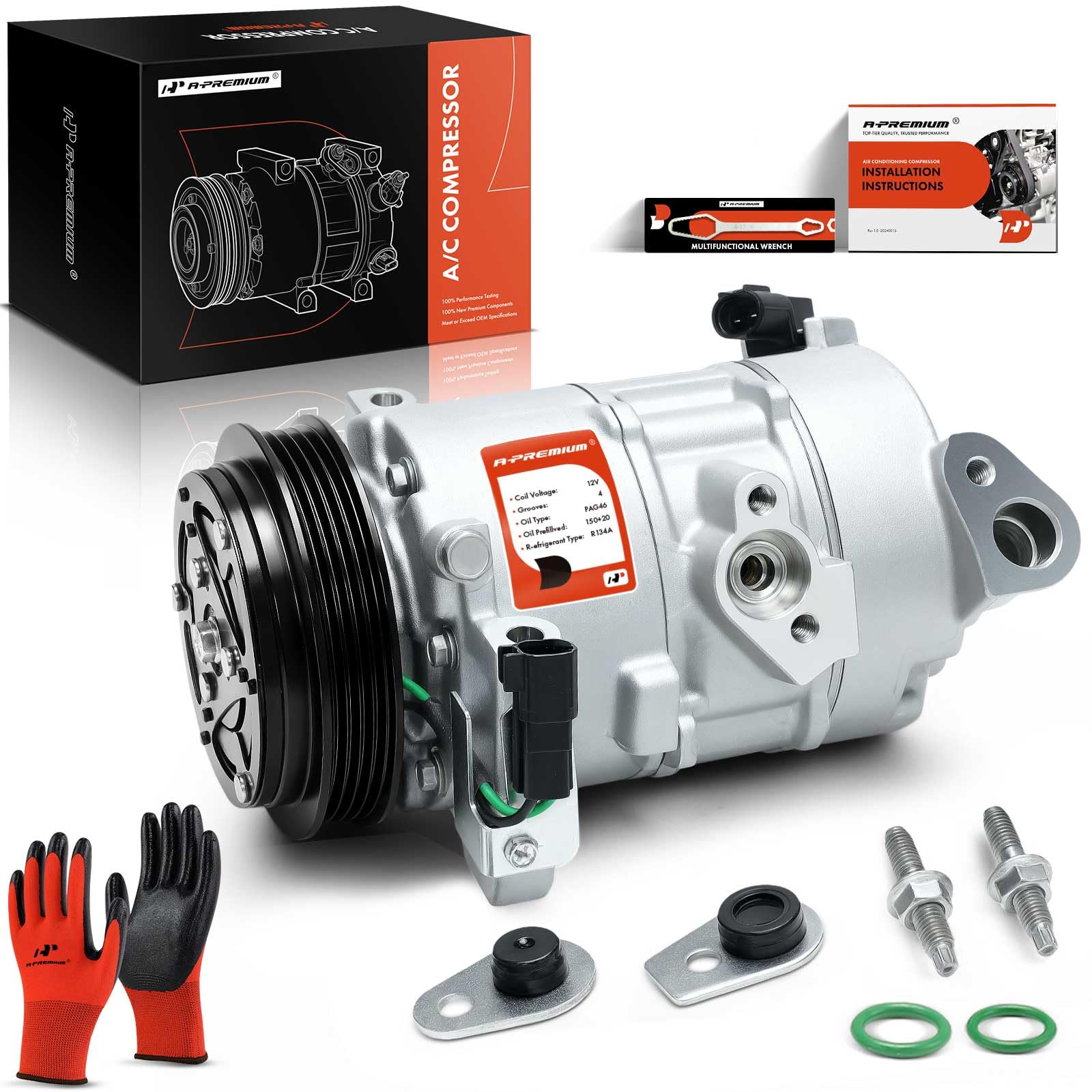 A-Premium Air Conditioner AC Compressor with Clutch Compatible with Ford Mustang 2.3L 2015-2021