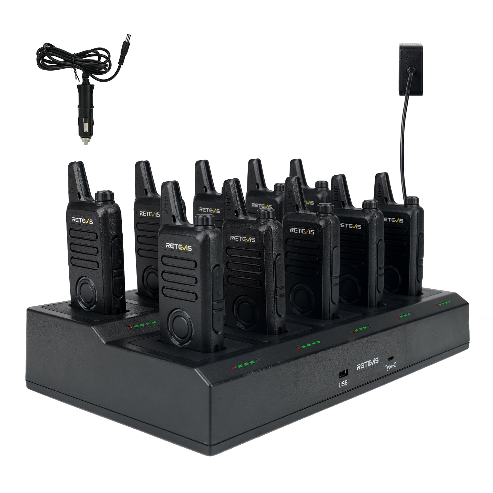 Retevis RT22S Walkie Talkies for Adults,Portable FRS Two-Way Radios(10 Pack) with 10 Way Multi Gang Charger, Handheld 2 Way Radio Rechargeable,Charging Progress Visible for Business Warehouse School