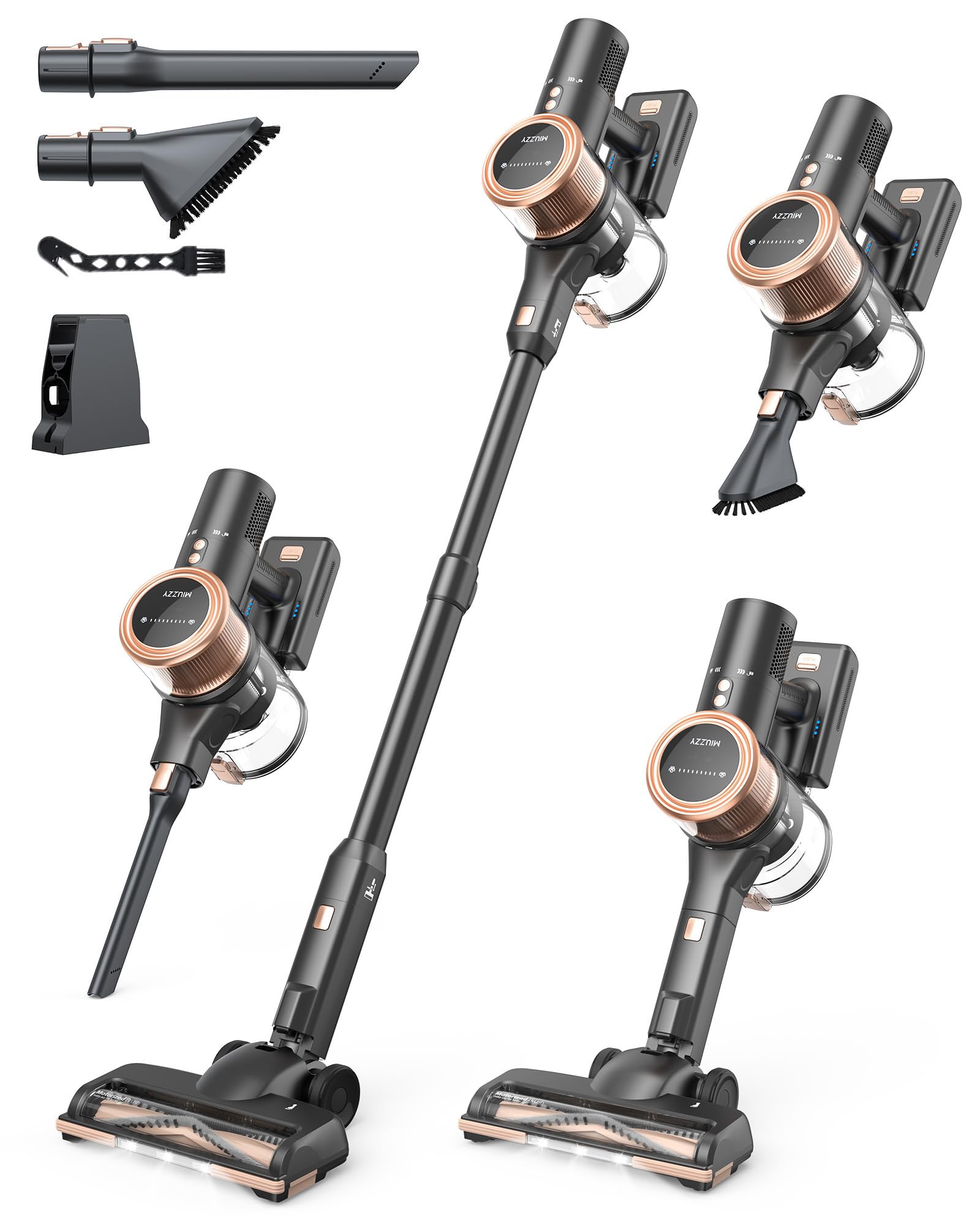 MIUZZY 48kPA Cordless Vacuum Cleaner, 190AW Powerful Suction, Max 60min Runtime, 4000mAh Large Battery, Anti Hair Wrap Stick Vacuum, Vacuum Cleaners for Home, Pet Hair, Hard Floors and Carpets, Cars