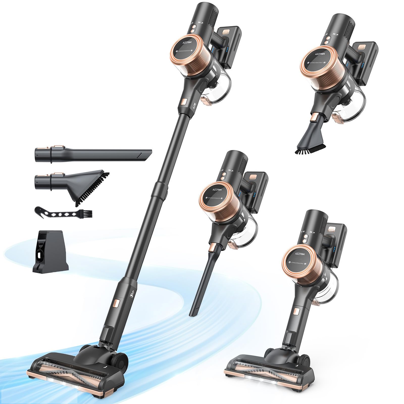 MIUZZY Cordless Vacuum Cleaner, 48kPA/190AW Powerful Suction, Max 60min Runtime, 4000mAh Large Battery, Anti Hair Wrap Stick Vacuum, Vacuum Cleaners for Home, Pet Hair, Hard Floors and Carpets, Cars
